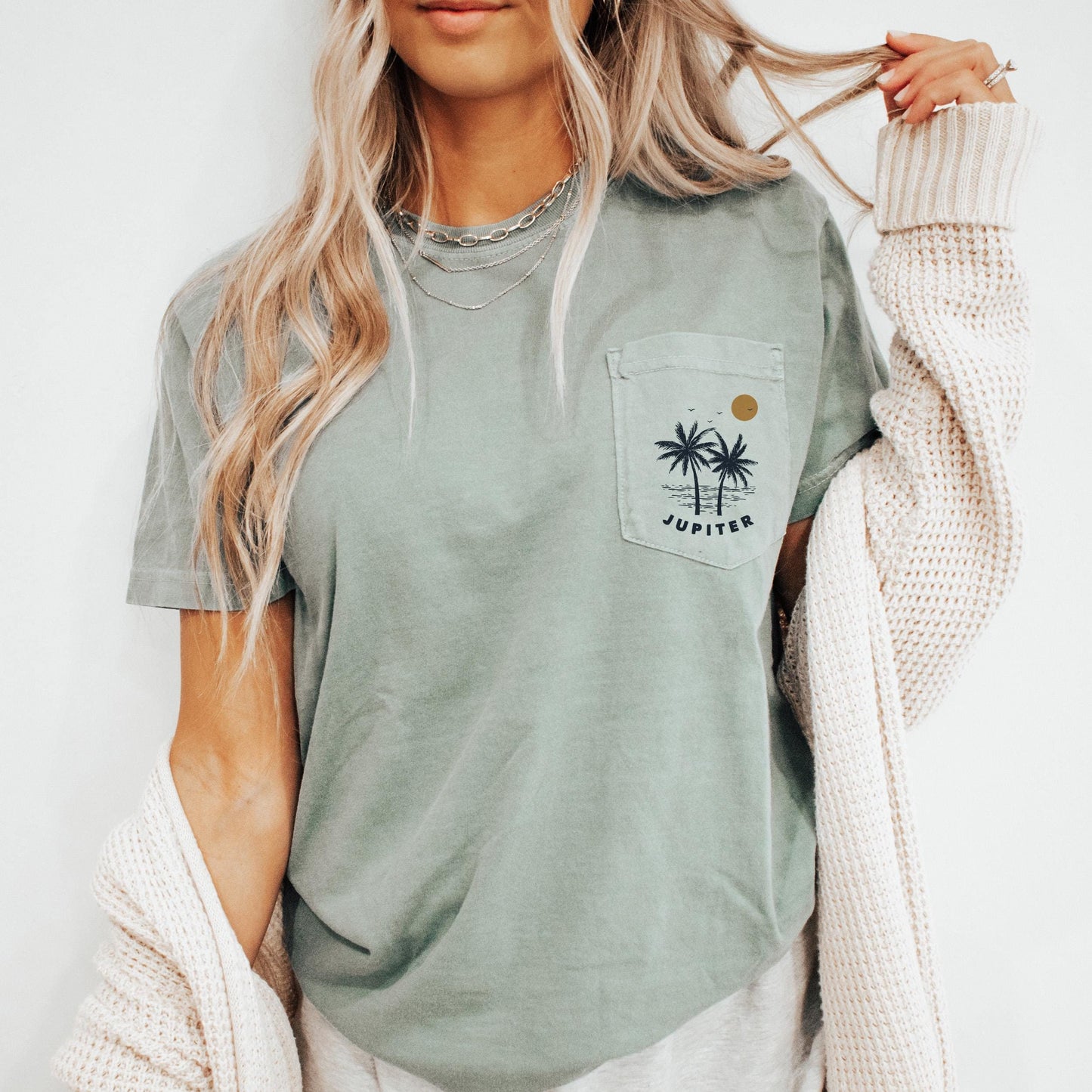 Jupiter Florida Palm Tree Pocket Tee Summer Coastal Vibes Top Beach Apparel Comfort Colors Graphic T Shirt Graphic Tee – Bold Style · Great Gift For Fans