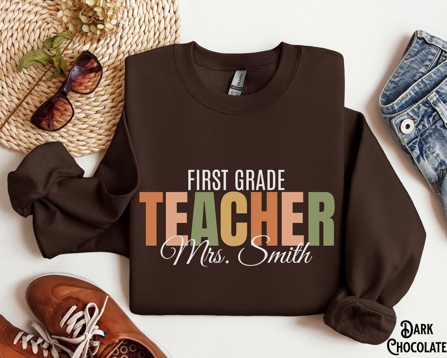 Custom Teacher Sweatshirt Crewneck Sweater Fleece First Grade Second Grade Third Grade Forth Grade Fifth Grade Personalized Name Sweatshirt – Warm & Stylish · High-Quality Print