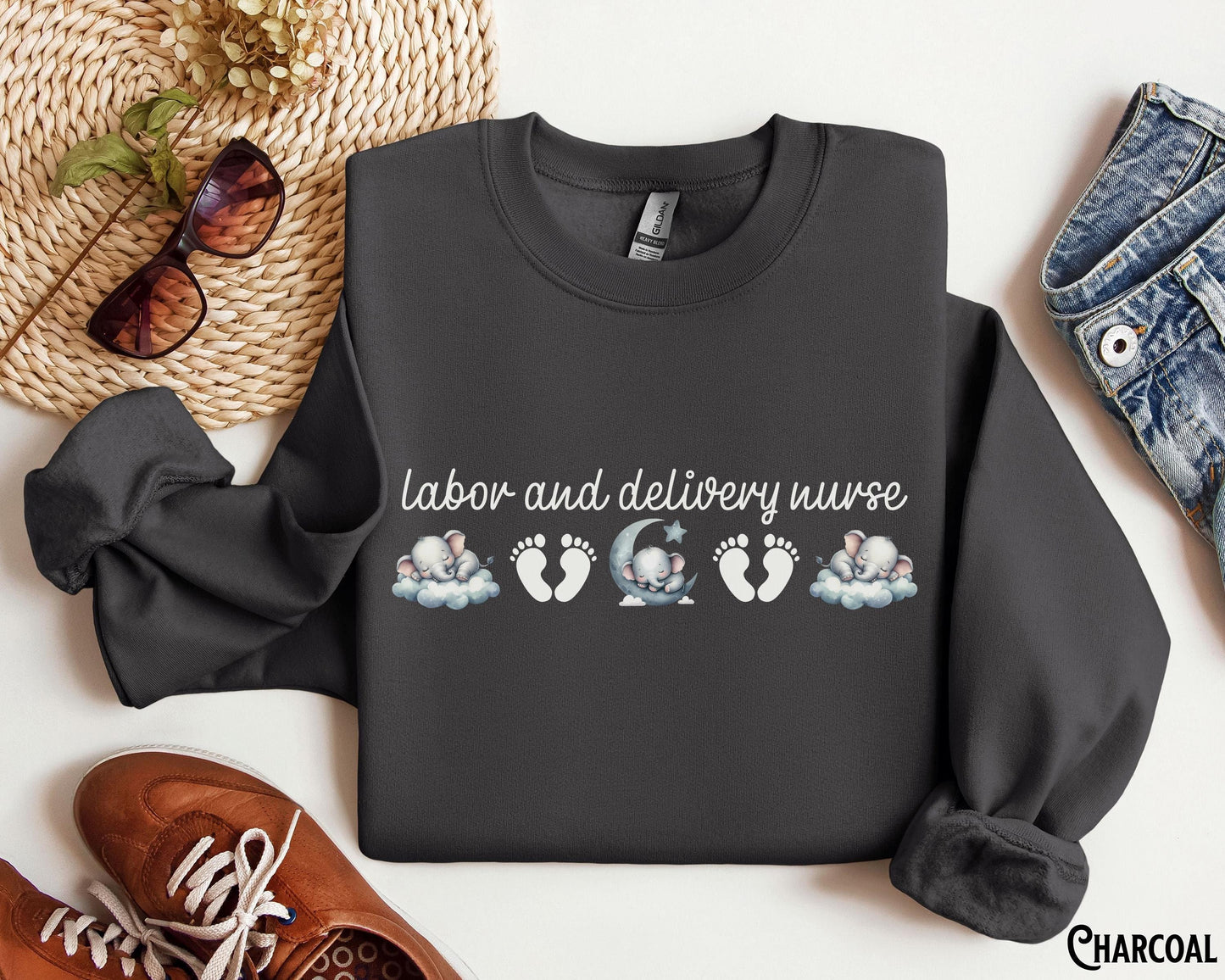 Labor and Delivery Nurse Crewneck Sweatshirt L and D LD Crew Nurse Life OB RN Baby Elephant Maternity Nursing Graduation Gift Sweatshirt – Feel-Good Design · Perfect For Daily Wear