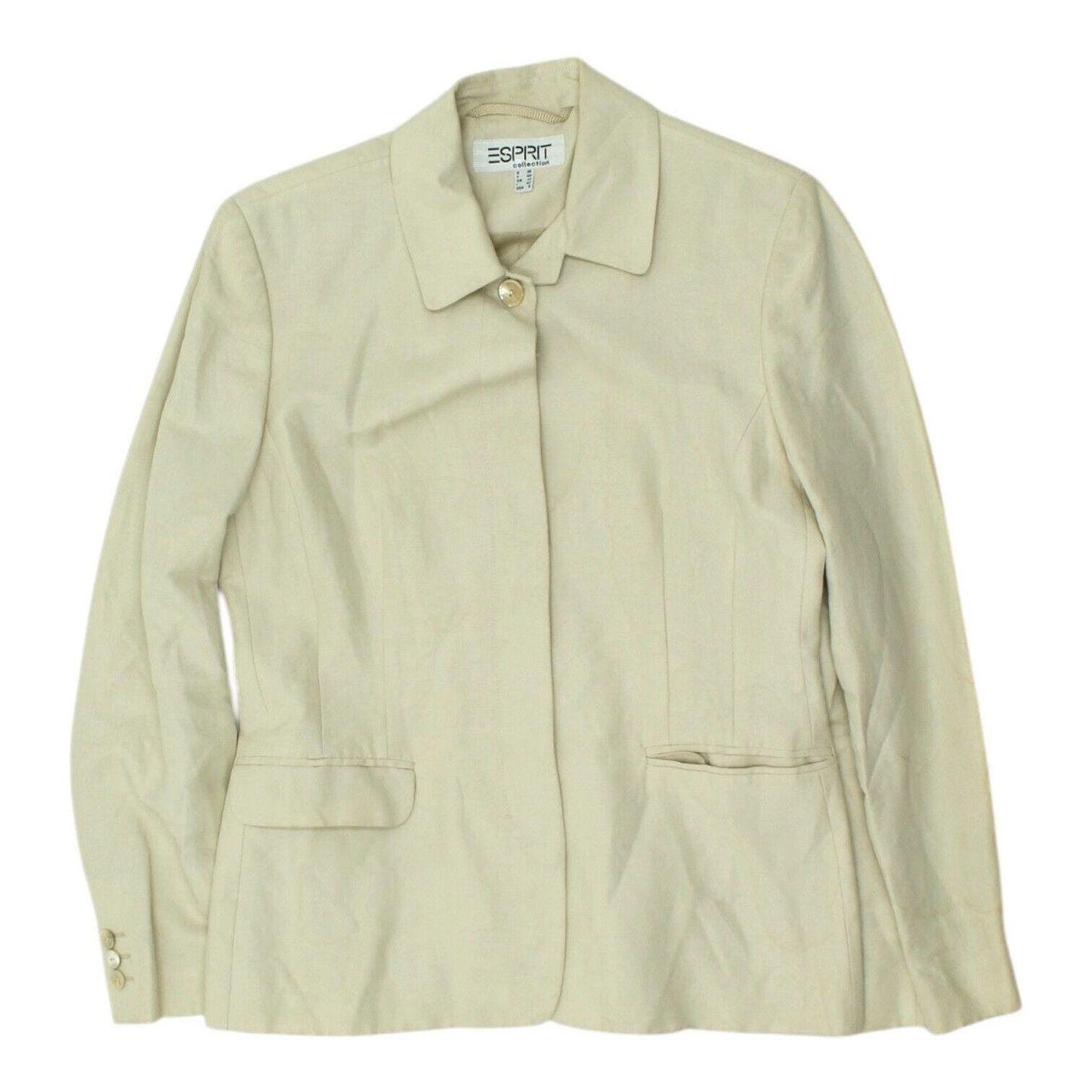 Esprit Womens Beige Jacket Designer Blazer Collared Long Sleeve Button Up Graphic Tee – Warm & Stylish · High-Quality Print