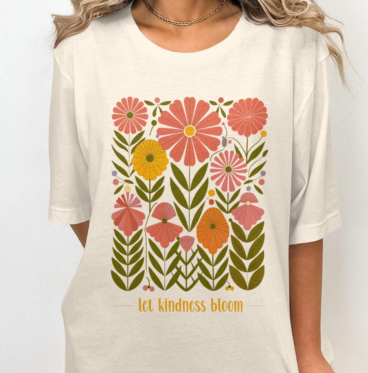 Retro Floral Graphic Tee Vintage Style Flower Shirt Let Kindness Bloom T Shirt Groovy Garden T Shirt Boho Flower Power Tee Graphic Tee – Warm & Stylish · Perfect For Daily Wear