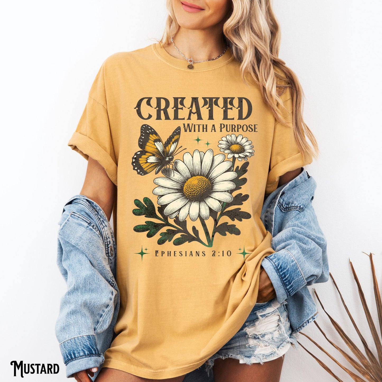 Christian Shirt Created With A Purpose Tee Boho Flower Christian T Shirt Bible Verse Faith Apparel Gift for Christian Graphic Tee – Bold Style · Trending Graphic Apparel