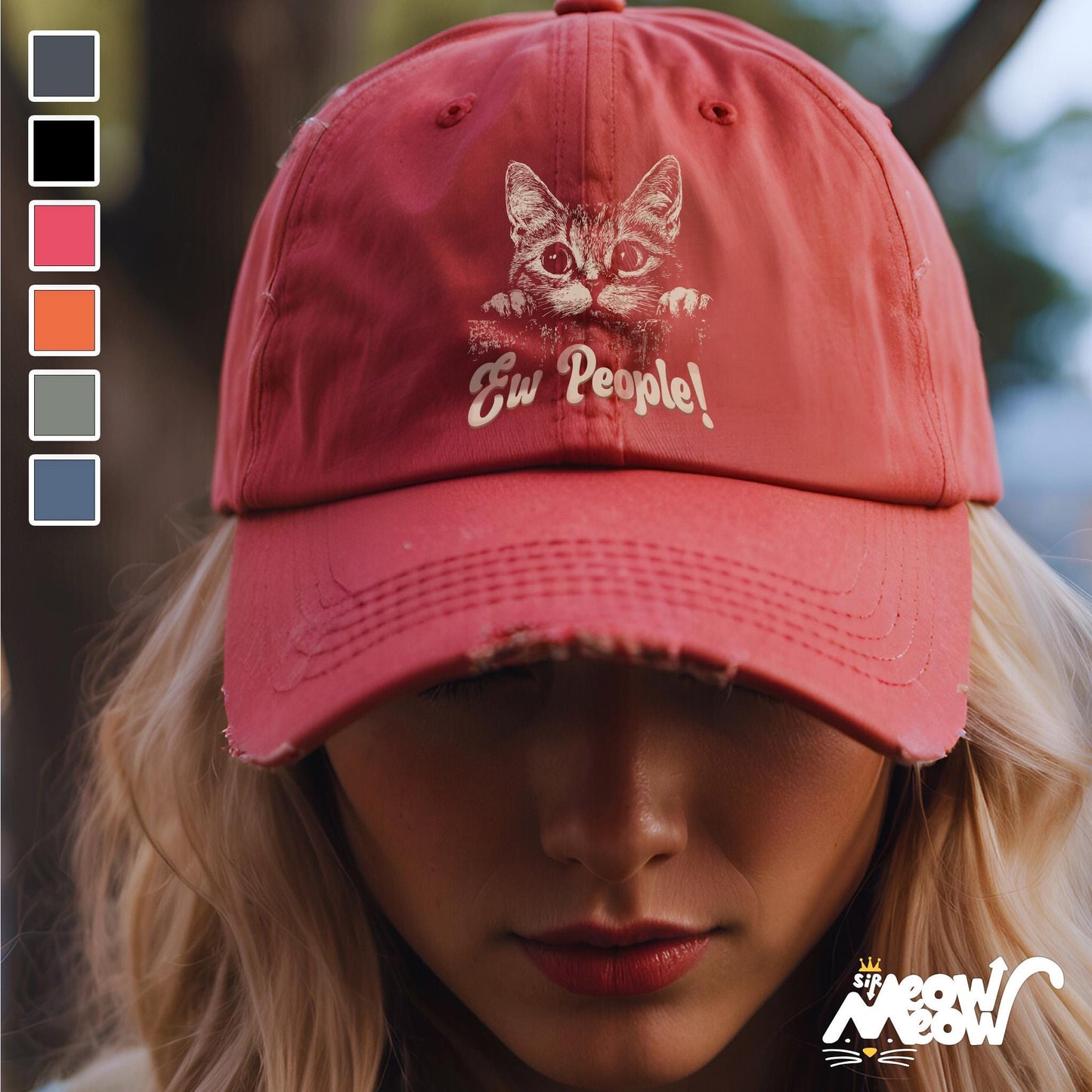Ew People Cat Distressed Cap Funny Antisocial Cat Design Hat for Cat Lovers Perfect Gift Graphic Tee – Bold Style · High-Quality Print
