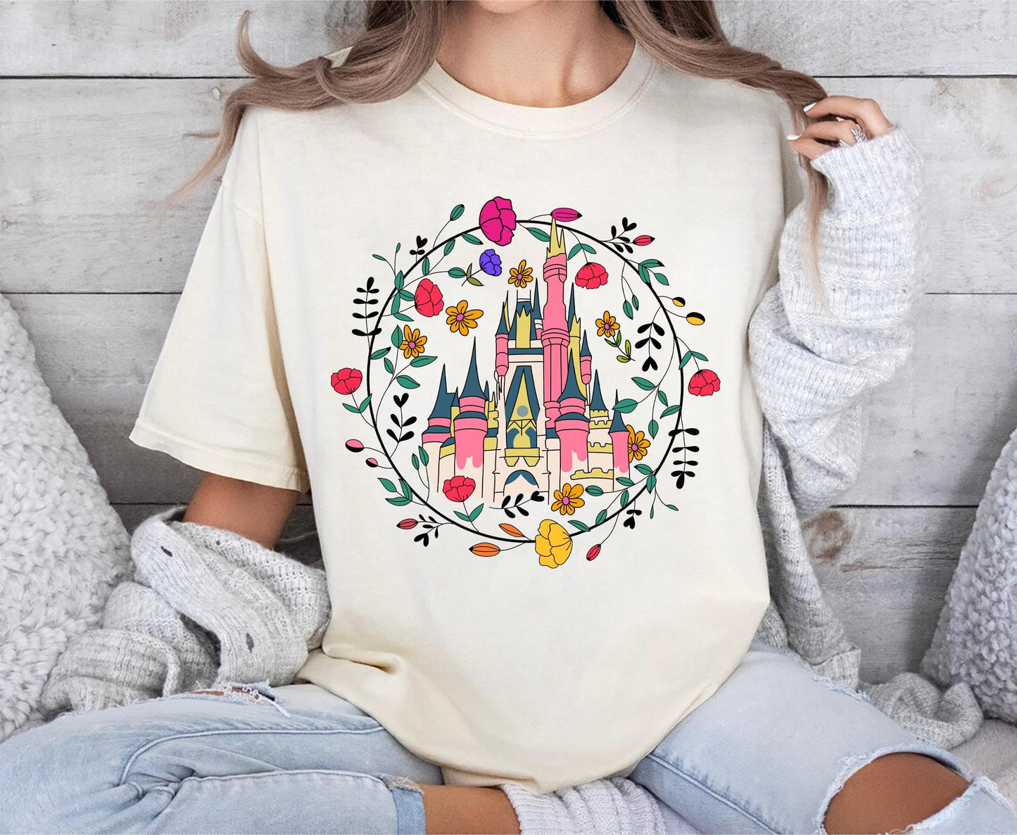 Disney Floral Magical Castle Shirt Disney Fantasyland Vacation Shirt Walt Disney World Tee Disneyland Gift Disney Family Matching Shirt Graphic Tee – Easygoing Wear · Great Gift For Fans