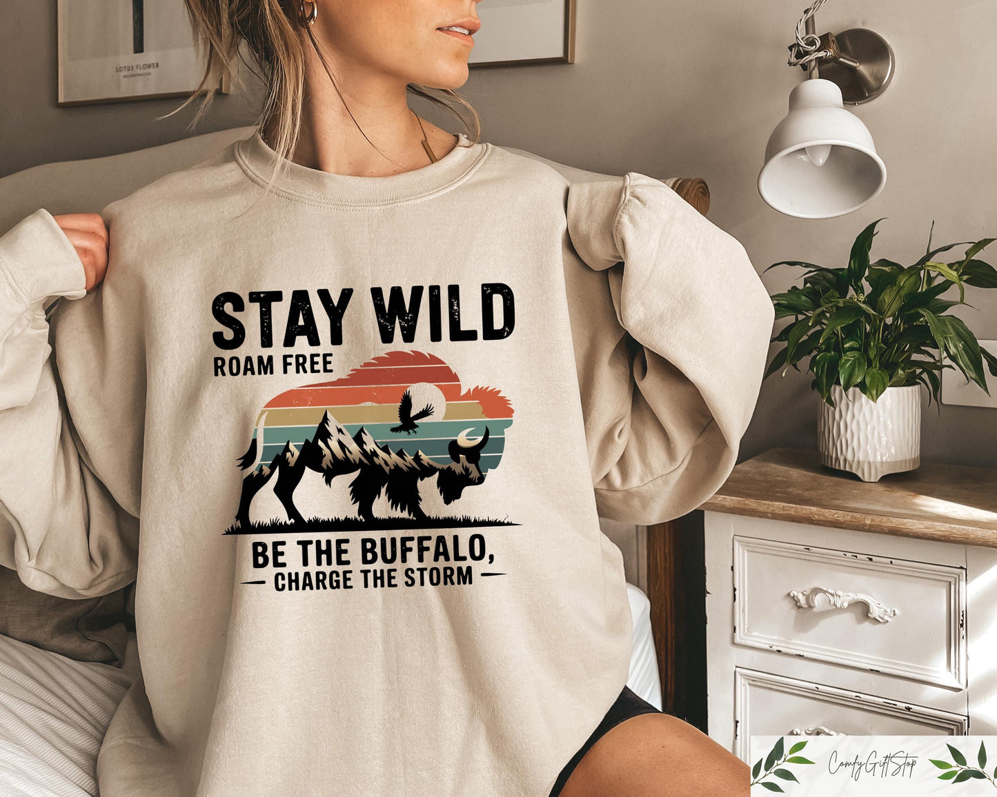 Stay Wild Buffalo Sweatshirt Retro Bison T shirt Wild Animals Shirt Cool Mountain Outfit Aesthetic Women Gift Western Mom Outfit Sweatshirt – Aesthetic Look · Trending Graphic Apparel