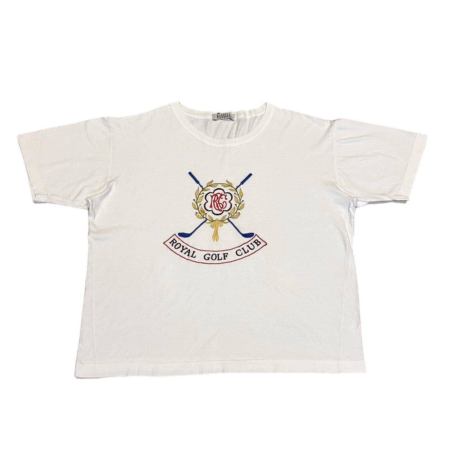 Marella Mens White Tshirt Vintage Designer Embroidered Royal Golf Club VTG Graphic Tee – Cozy Vibes · Must-Have Style