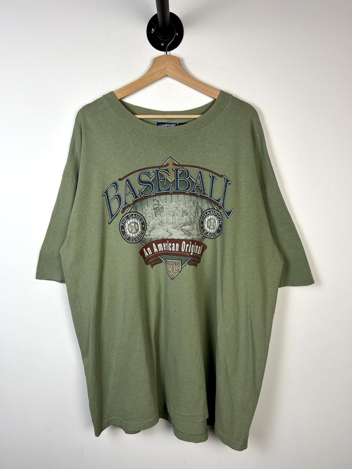 Vintage 90s Van Heusen Baseball Sage Green Tee Size XL Graphic Tee – Warm & Stylish · Trending Graphic Apparel