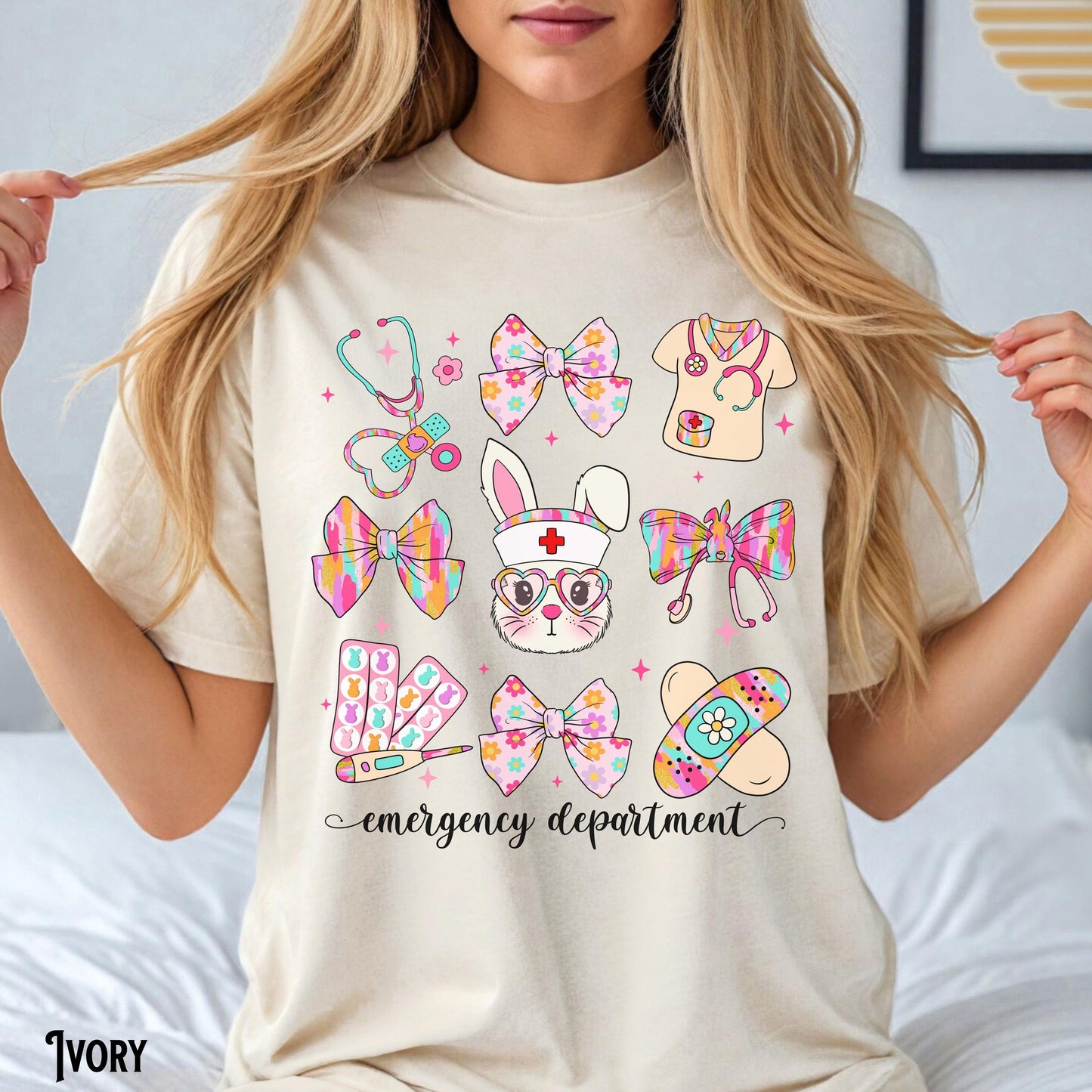 Emergency Department Easter Shirt ER Easter Bow Tee Nurse Doctor Crew RN LPN Bunnies Spring Emergency Room Gift Graphic Tee – Premium Graphic · Perfect For Daily Wear