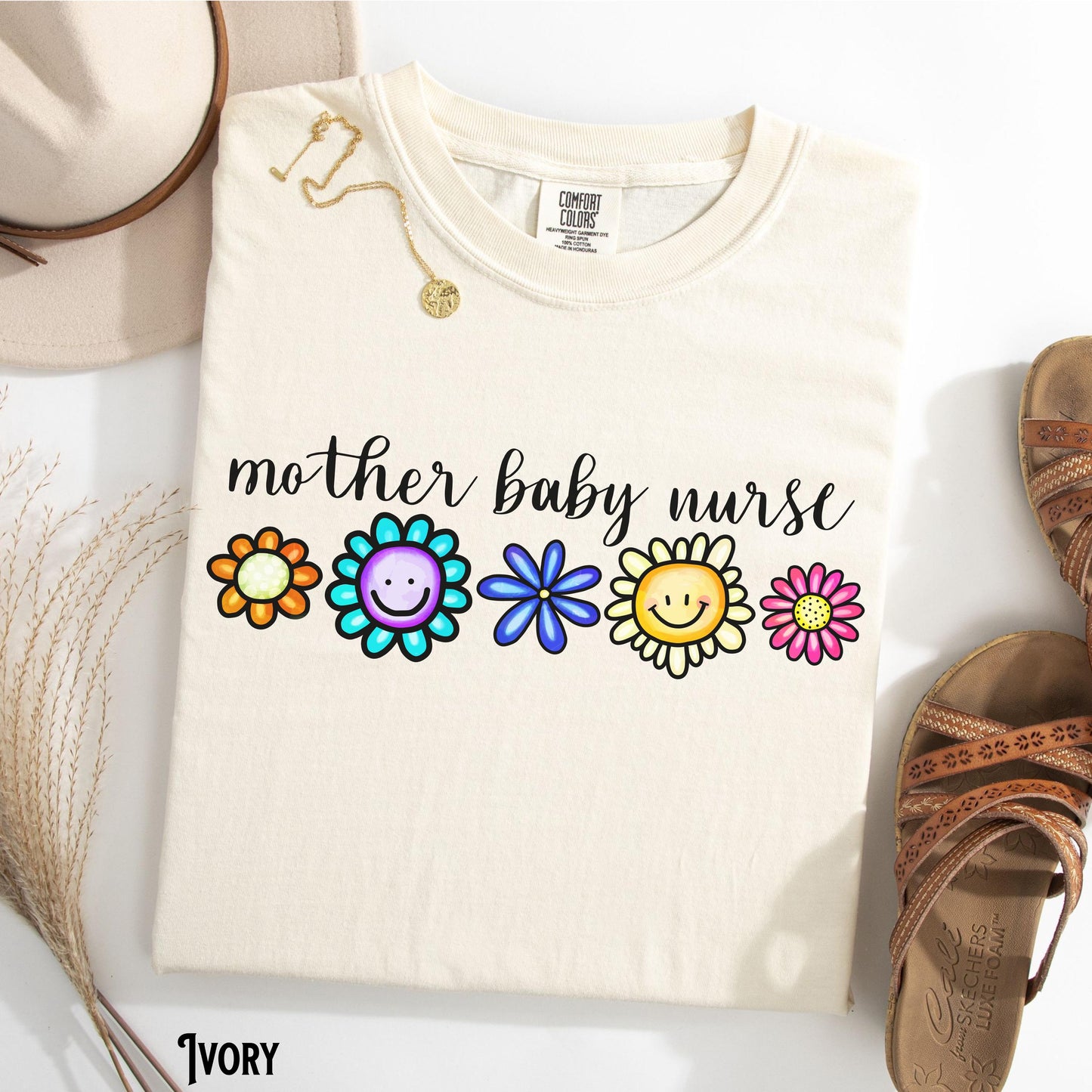 Mother Baby Nurse Shirt MBU Happy Face Flower Tee LD RN OB Postpartum Nurse T shirt Labor and Delivery Nurse Gift Graphic Tee – Premium Graphic · Perfect For Daily Wear