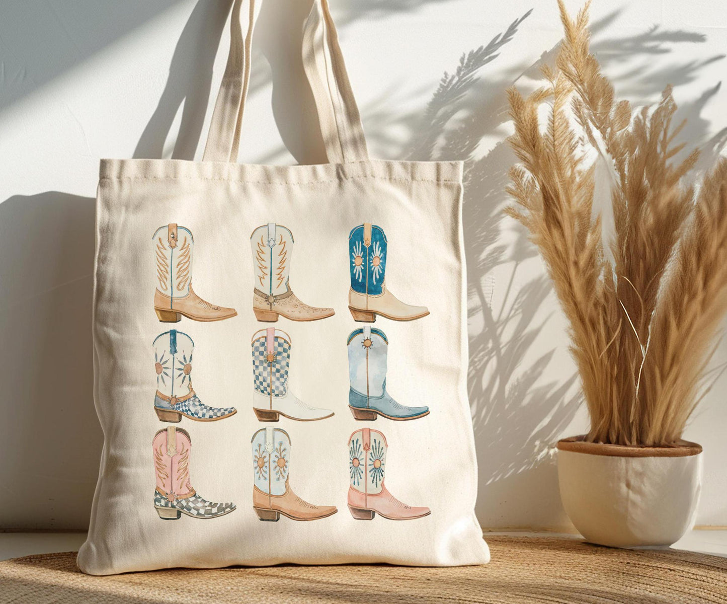 Cowgirl Boots Tote Bag Western Country Canvas Tote Watercolor Cowboy Boot Design Cowgirl Aesthetic Gift Tote Bag – Aesthetic Look · Must-Have Style