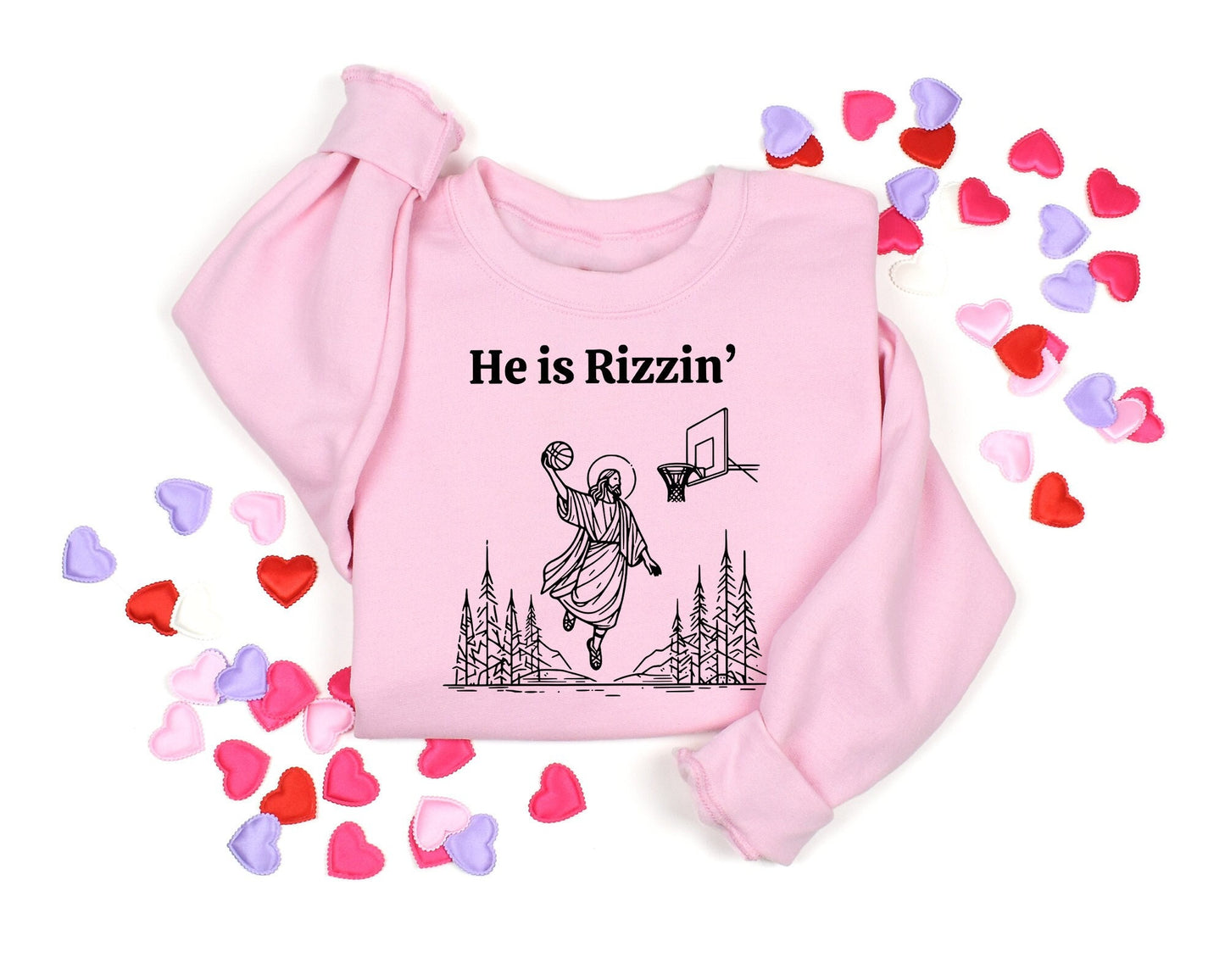 He Is Rizzin Sweatshirt Jesus Playing Basketball Easter Sweater Humorous Shirt Humorous Gift Shirt Sweatshirt – Everyday Comfort · Perfect For Daily Wear