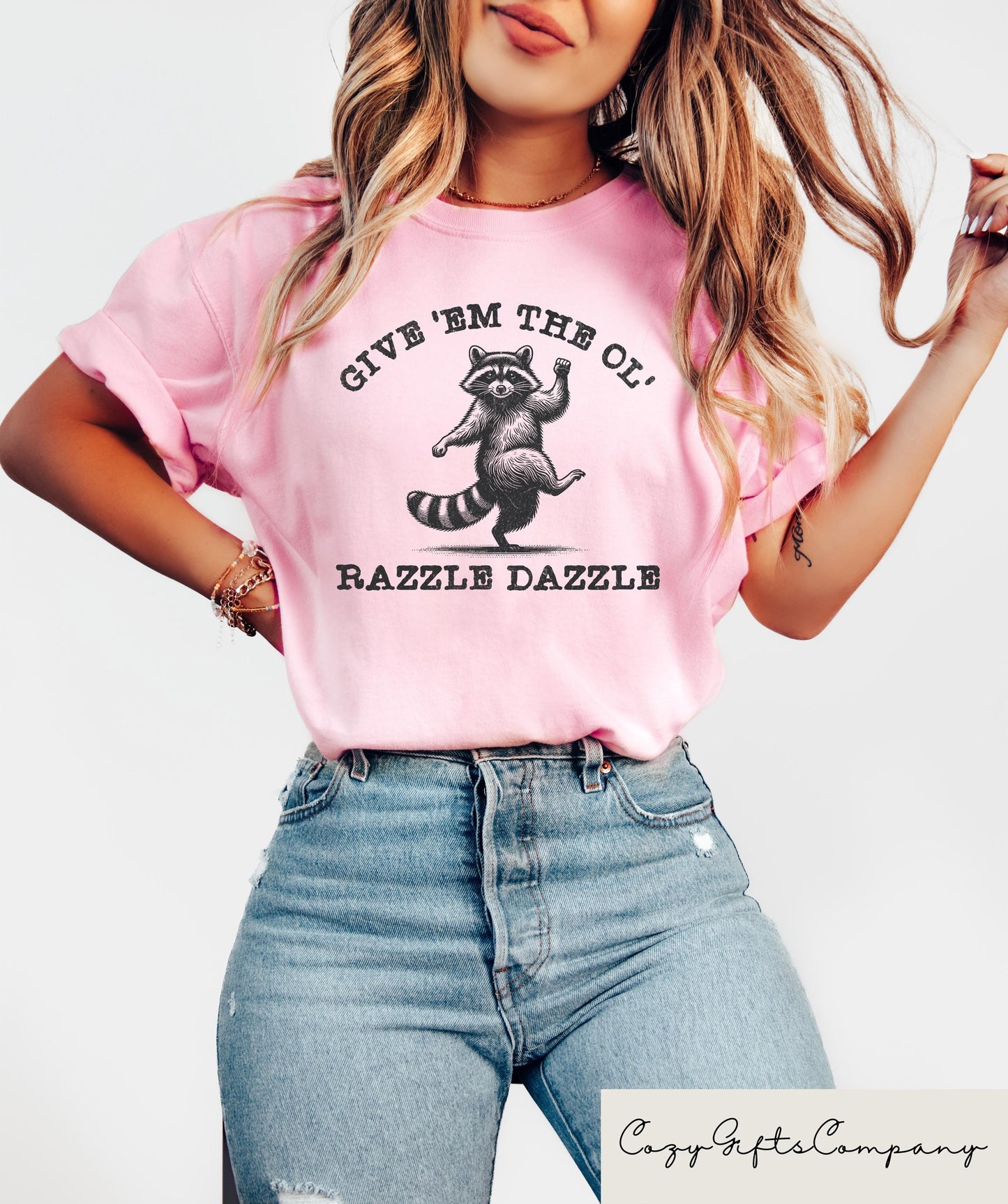 Give 39Em The Ole Razzle Dazzle T shirt Retro Comfort Shirt Funny Raccoon Sweatshirt Trendy Women Gift Meme Raccoon Crewneck Sweatshirt – Cozy Vibes · Trending Graphic Apparel