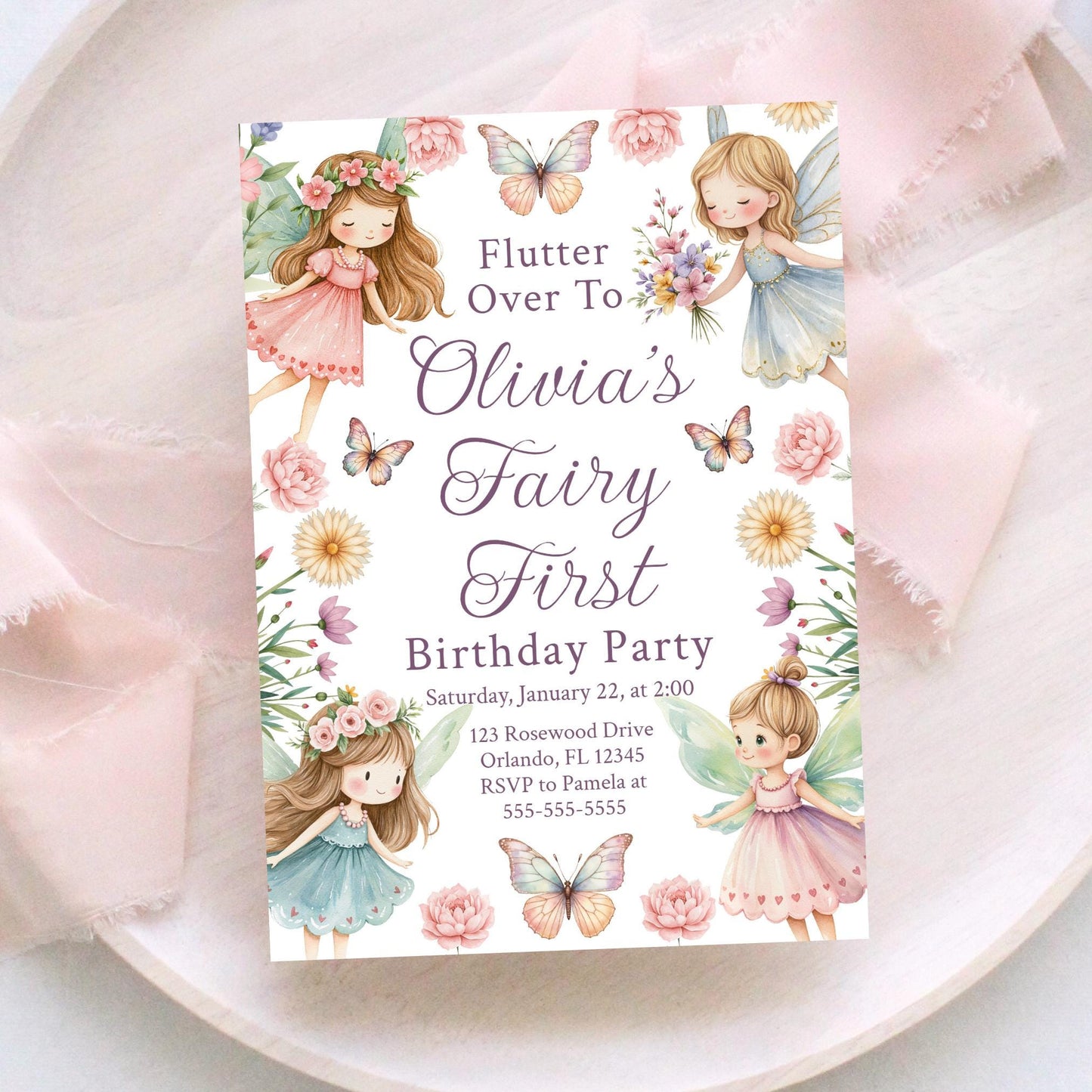 Fairy First Invitation Fairy First Birthday Girl 1St Birthday Fairy 1St Birthday Printable Invitation Fairy Birthday Party Editable FB1 Graphic Tee – Aesthetic Look · Trending Graphic Apparel
