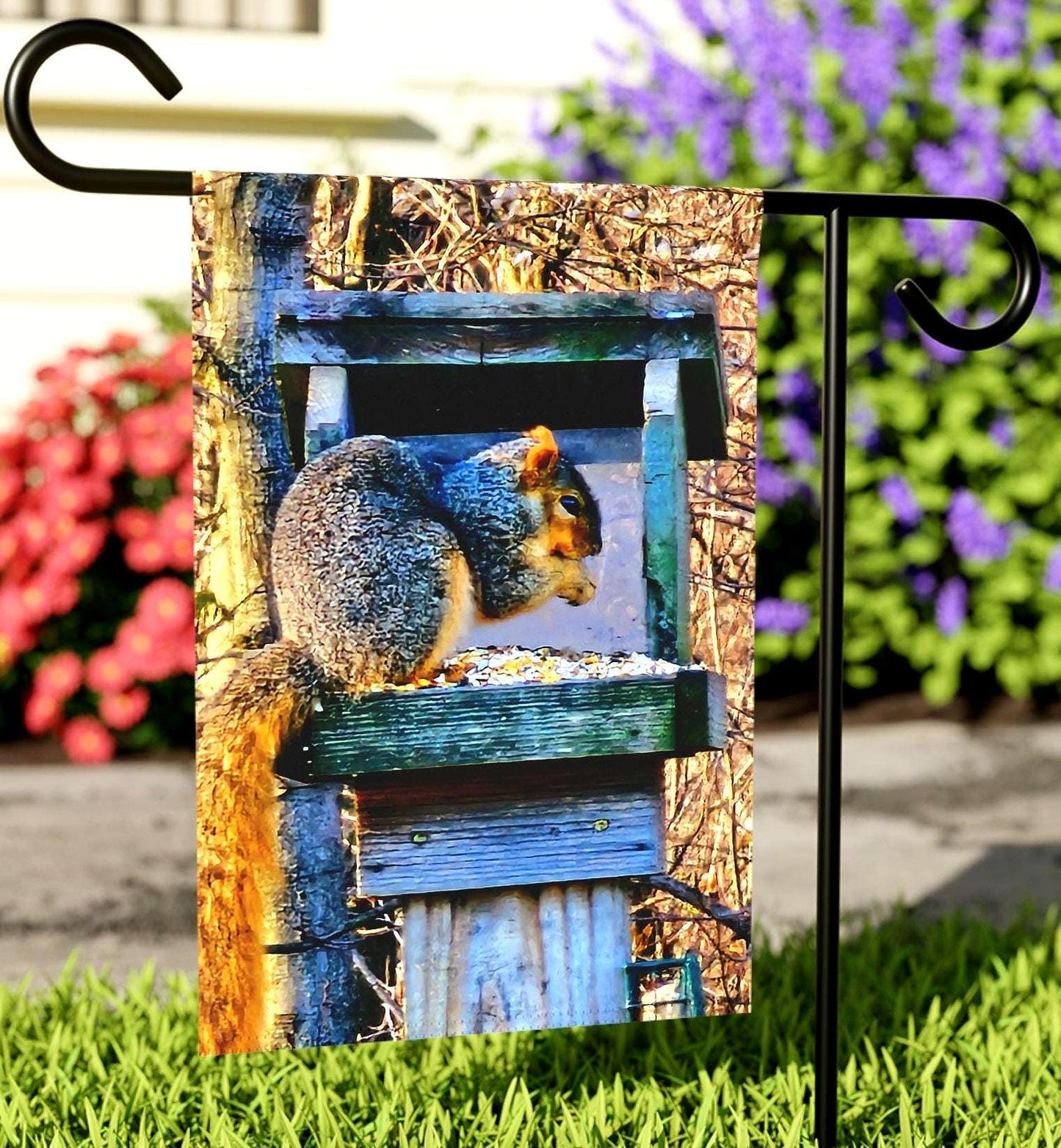 Squirrel At The Birdhouse Garden Flag Outdoor Banner Wildlife Yard Decor Animal Lover Gift Spring Summer Garden Decoration House Banner Graphic Tee – Fan Favorite · Top Pick For Any Outfit