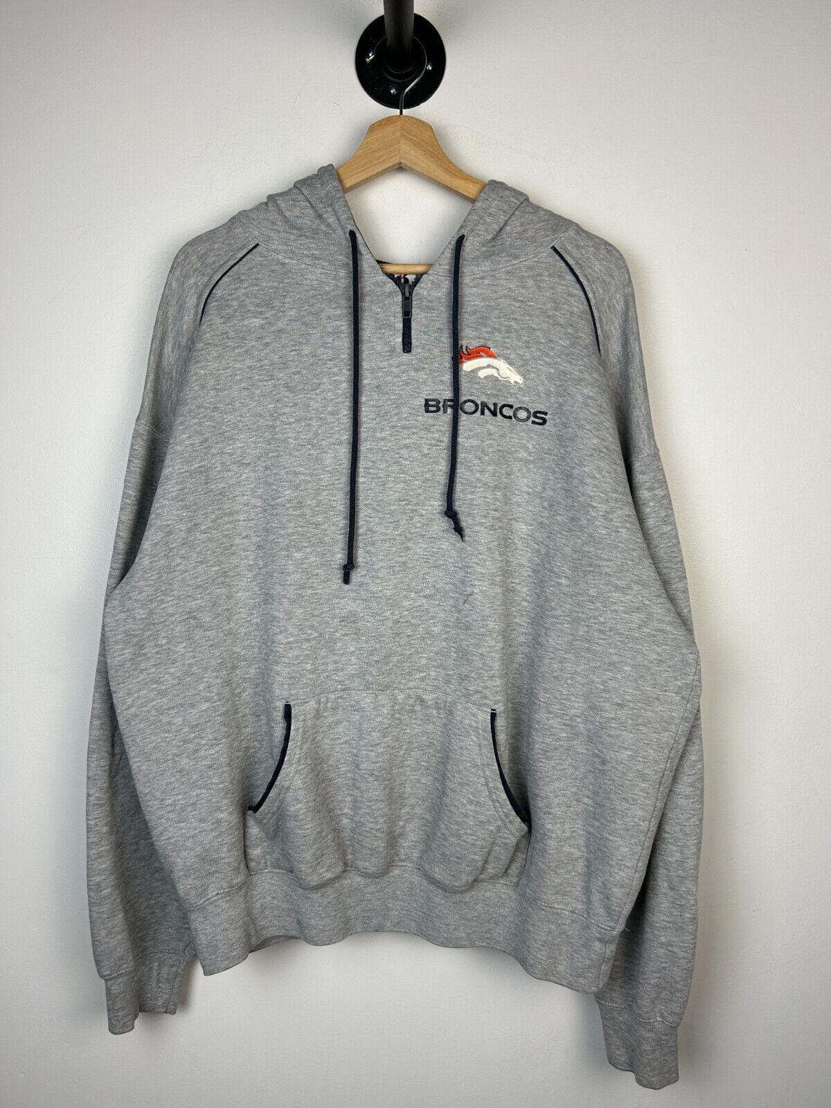 Vintage 9039s Denver Broncos Grey Quarter Zip Hoodie Size XL Hoodie – Aesthetic Look · High-Quality Print