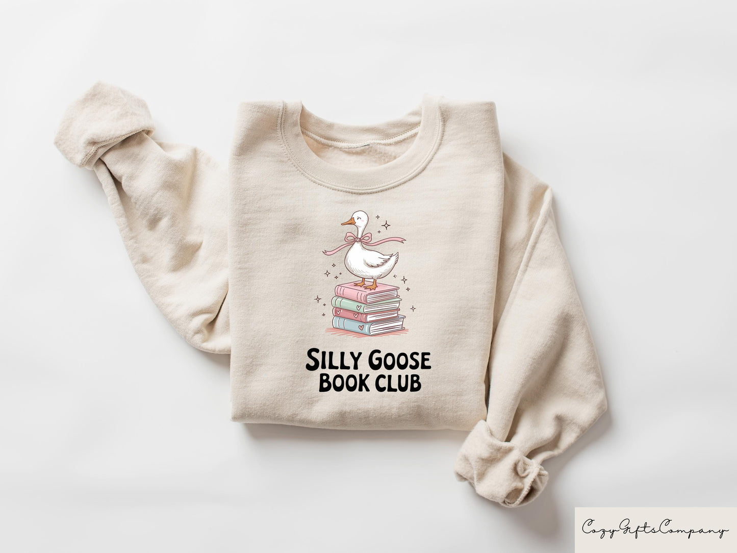 Silly Goose Book Club Sweatshirt Book Lover T shirt Bookish Mom Shirt Cozy Reading Tee Librarian Lady Gift Funny Bookworm Crewneck Sweatshirt – Warm & Stylish · High-Quality Print
