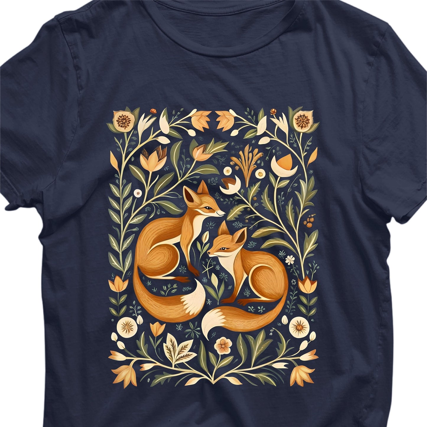 Fox Pattern Shirt Woodland Animal Wildflower Tee Cute Graphic Tee for Nature Lovers Unisex Casual Top Graphic Tee – Soft Feel · High-Quality Print