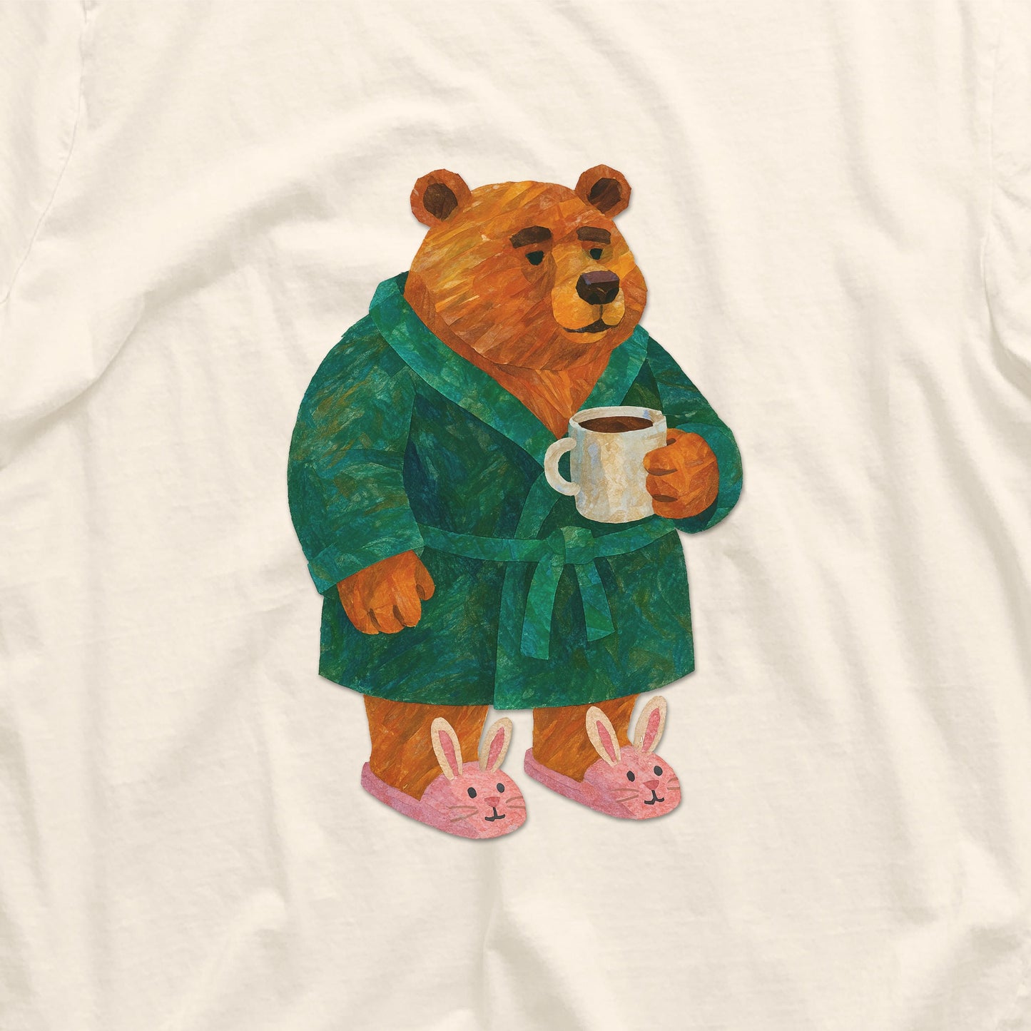 Funny Bear Drinking Coffee Shirt Cute Morning Lover Tee for Papa or Mama Animal Lover Gift Cozy Bunny Slippers Design Graphic Tee – Bold Style · Must-Have Style