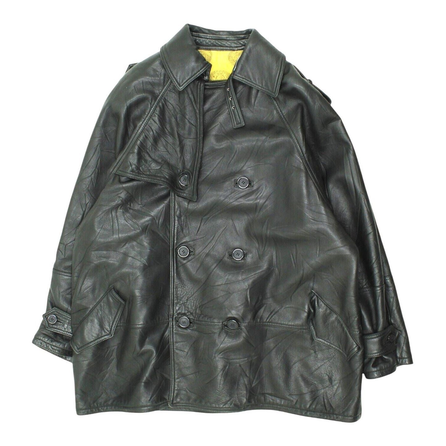 Gianni Versace Leather Coat Vintage Designer Mens Black Double Breasted Jacket Graphic Tee – Fan Favorite · Must-Have Style