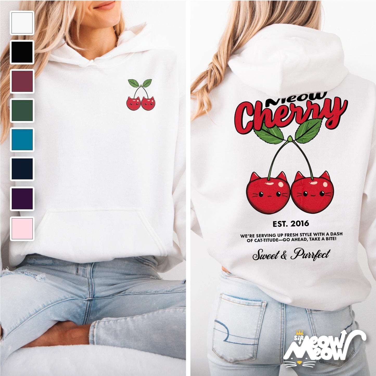 Cute Cherry Cats Hoodie Meow Cherry Funny Cat Lover Sweatshirt Sweet Purrfect Cat Gift Kawaii Cat Hoodie Hoodie – Everyday Comfort · Must-Have Style