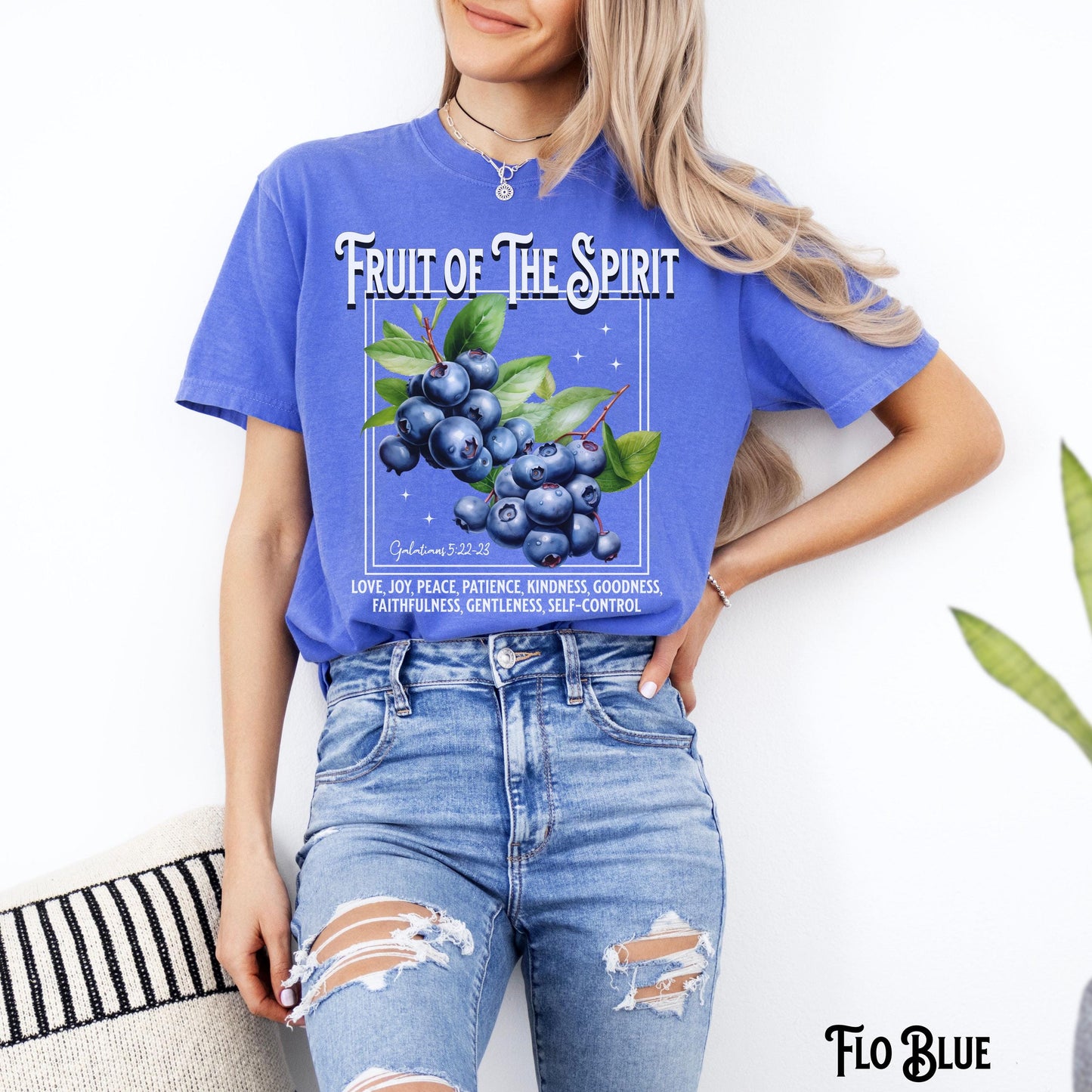 Christian Shirt Fruit of The Spirit Vintage Blueberries Tee Aesthetic Fruit Bible Verse Blueberry Scripture Gift Graphic Tee – Warm & Stylish · Perfect For Daily Wear