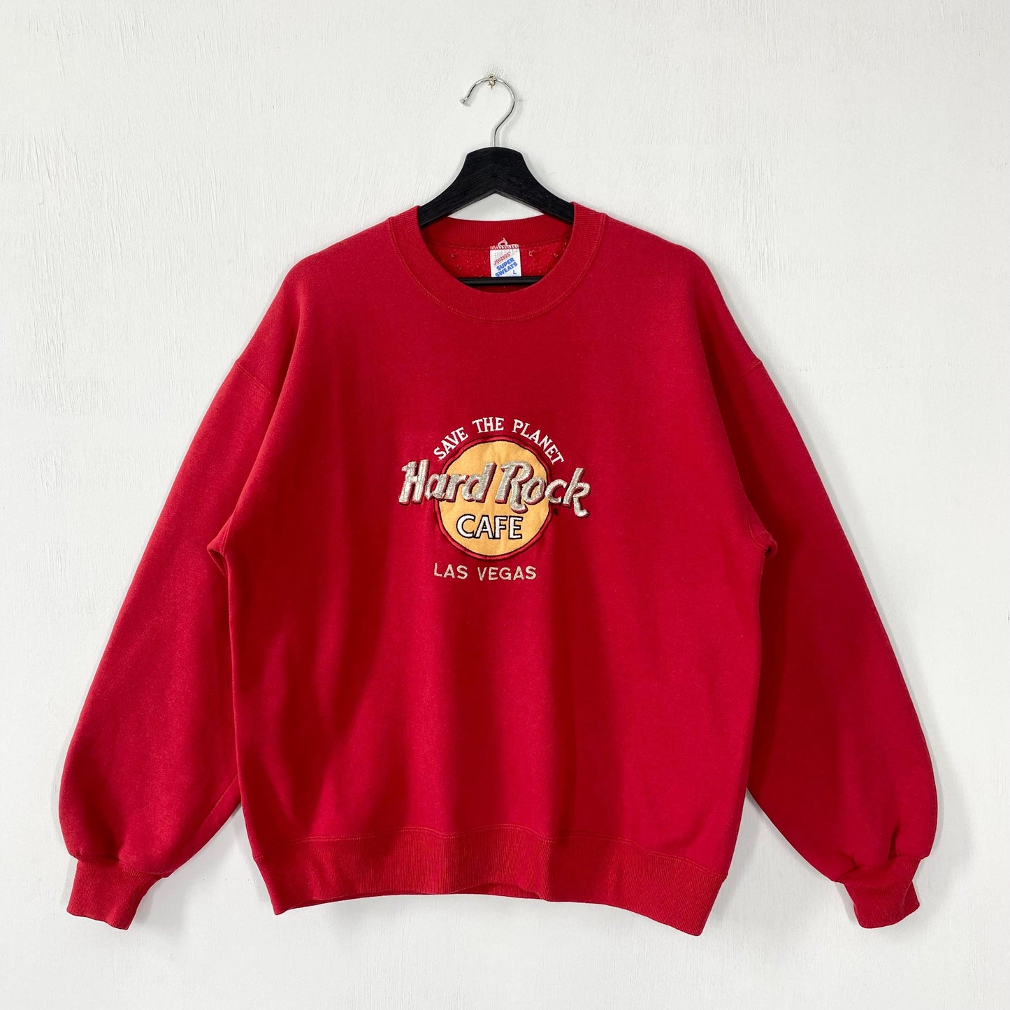 Vintage 90s Hard Rock Cafe Sweatshirt Hard Rock Cafe Crewneck Las Vegas Sweater Hard Rock Cafe Bar Restaurant Embroidered Logo Red Medium Sweatshirt – Bold Style · Perfect For Daily Wear