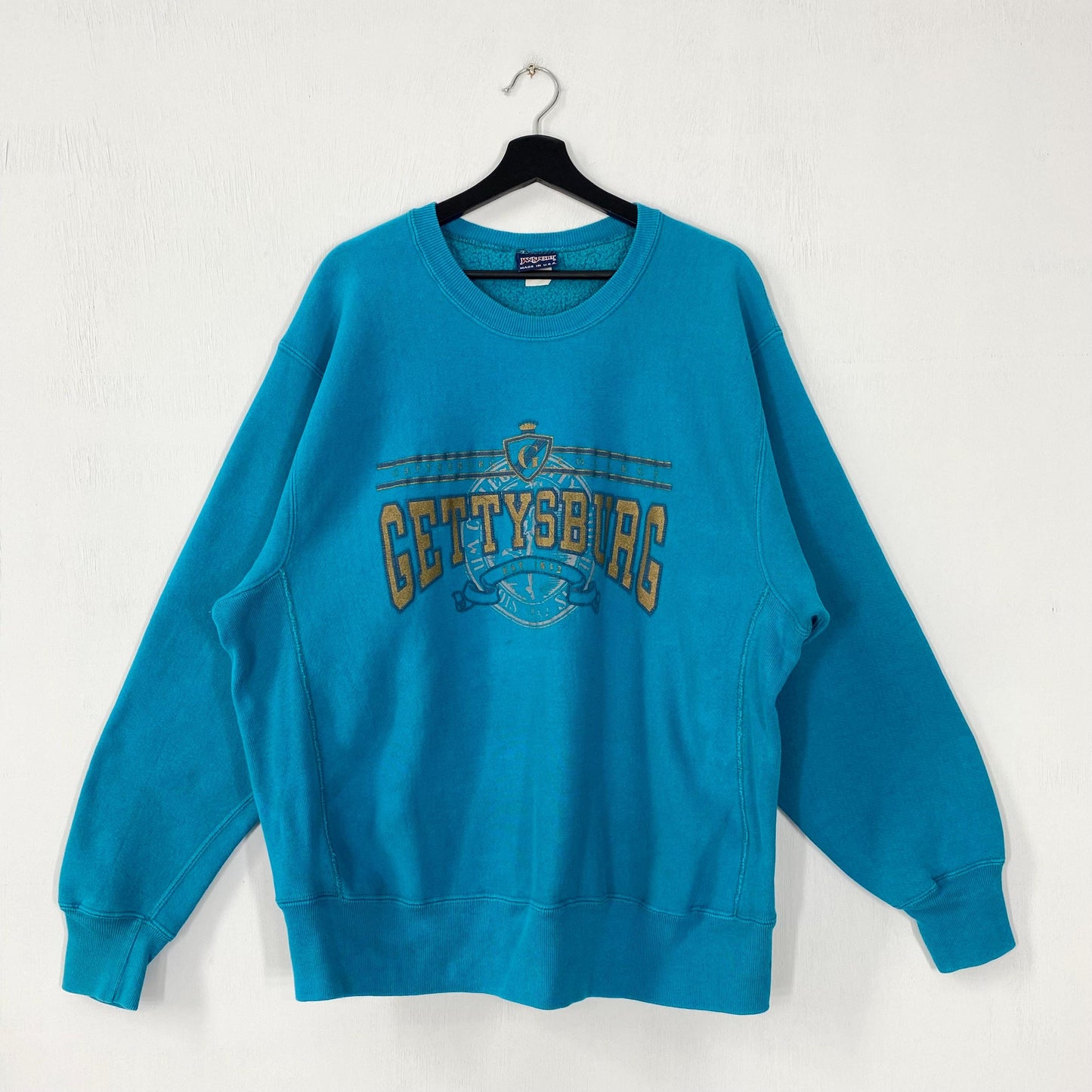 Vintage 80s Gettysburg College Sweatshirt Gettysburg Crewneck Gettysburg Sweater Pullover Gettysburg Bullets Print Logo Turquoise XLarge Sweatshirt – Easygoing Wear · Trending Graphic Apparel