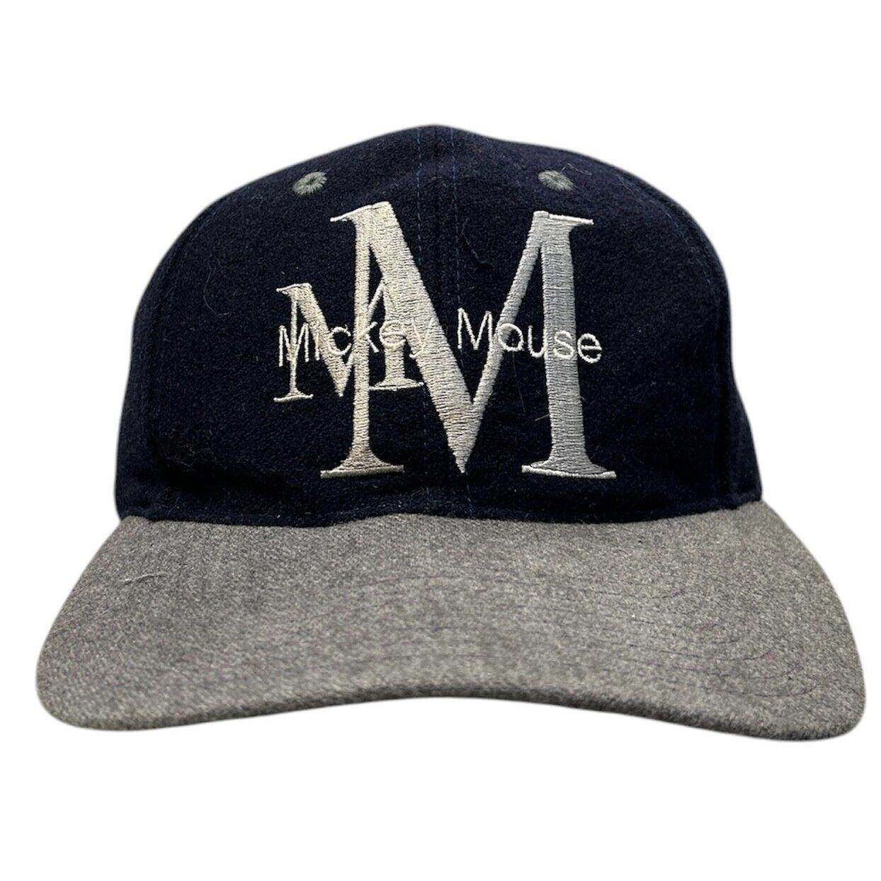 Vintage 90s Disney Mickey Mouse Navy Grey Wool Leather Strapback Hat Graphic Tee – Premium Graphic · High-Quality Print