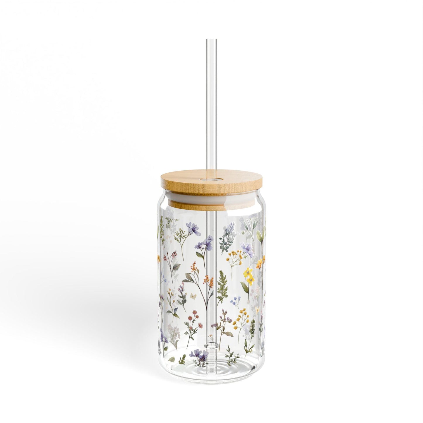 Floral Sipper Glass with Bamboo Lid Eco Friendly Drinkware Perfect for Parties Kitchen Picnics and Gifts Graphic Tee – Cozy Vibes · Trending Graphic Apparel