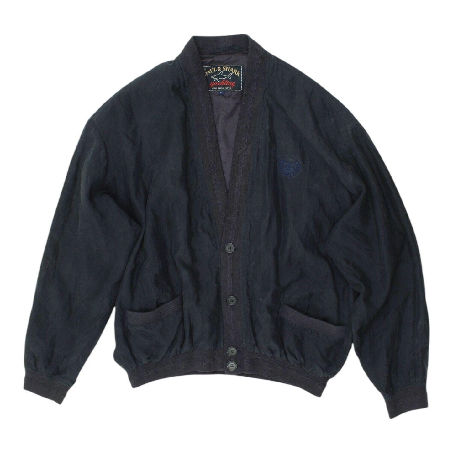 Paul Shark Silk Cardigan Vintage Mens Navy Designer Button Up Bomber Jacket Graphic Tee – Aesthetic Look · Top Pick For Any Outfit