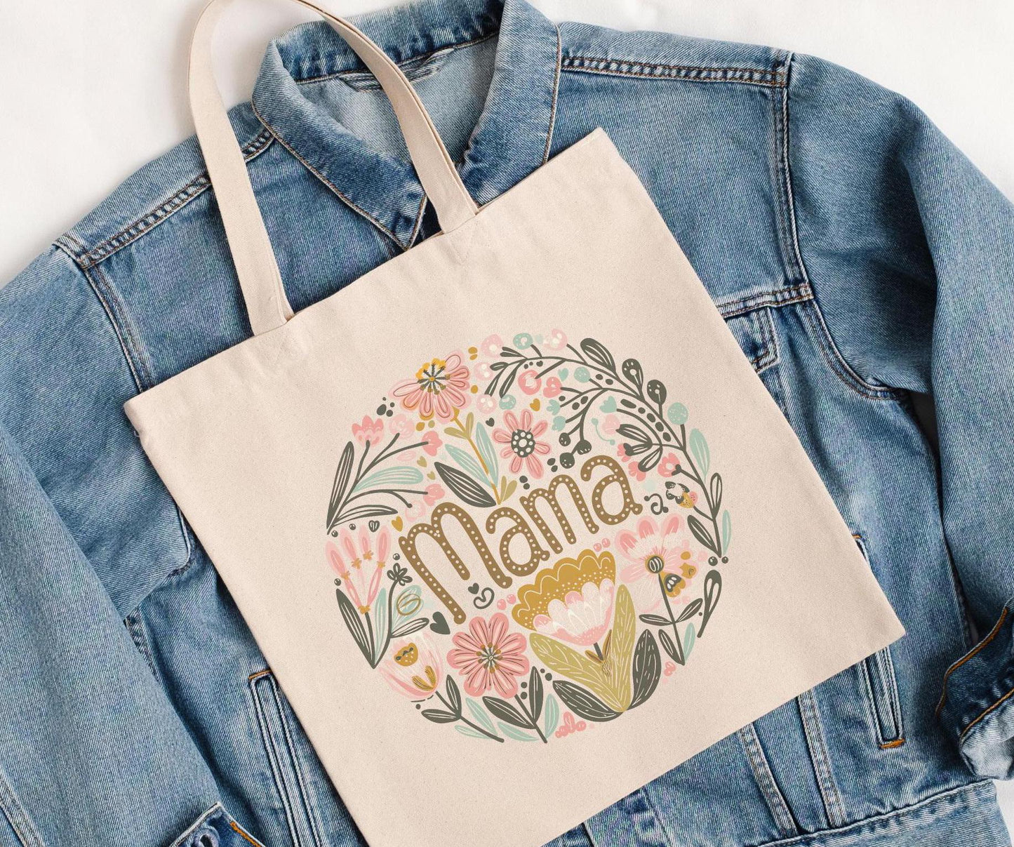 Mama Tote Bag Eco Friendly Cotton Canvas Tote Bag Gift for Mom on Mother39s Day Flower Lover Mom Gift Idea Tote Bag – Fan Favorite · High-Quality Print