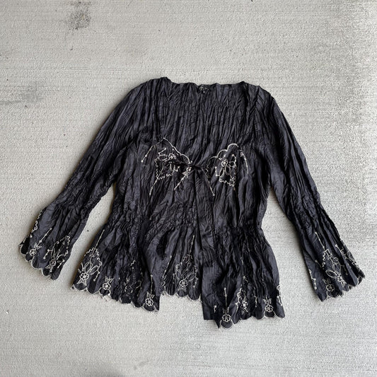 00s vintage black pleated embroidered bolero blouse cardigan plisse whimsy dark fairy boho Graphic Tee – Everyday Comfort · Top Pick For Any Outfit