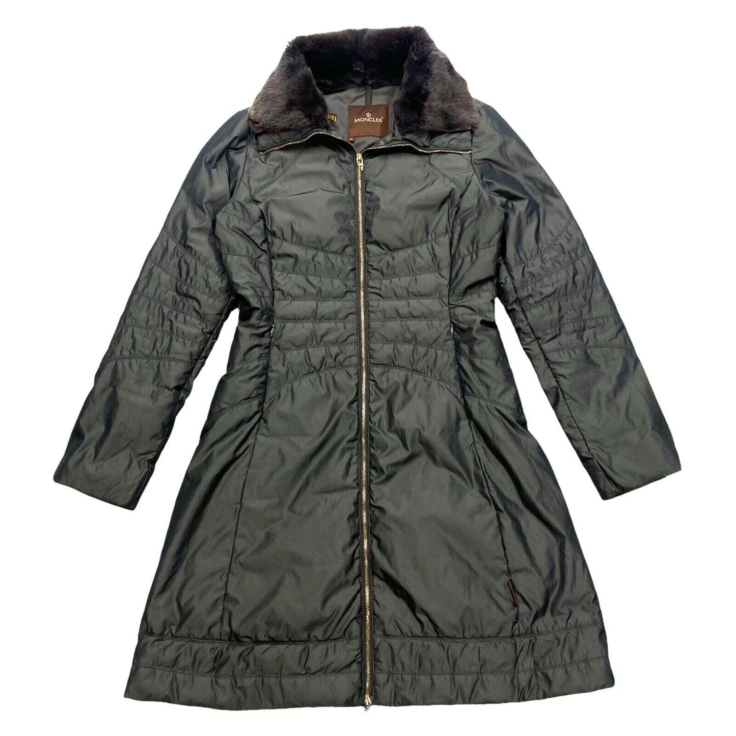 Moncler Womens Grey Coat Vintage High End Designer Fluffy Collar Long Quilted Graphic Tee – Everyday Comfort · Must-Have Style