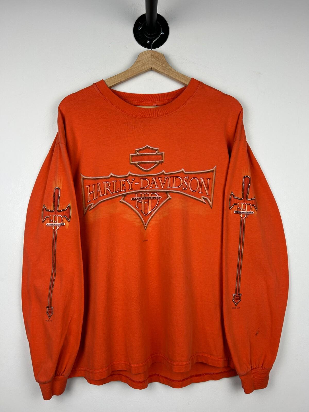 Vintage Harley Davidson London Orange Long Sleeve Graphic Tee – Feel-Good Design · Perfect For Daily Wear