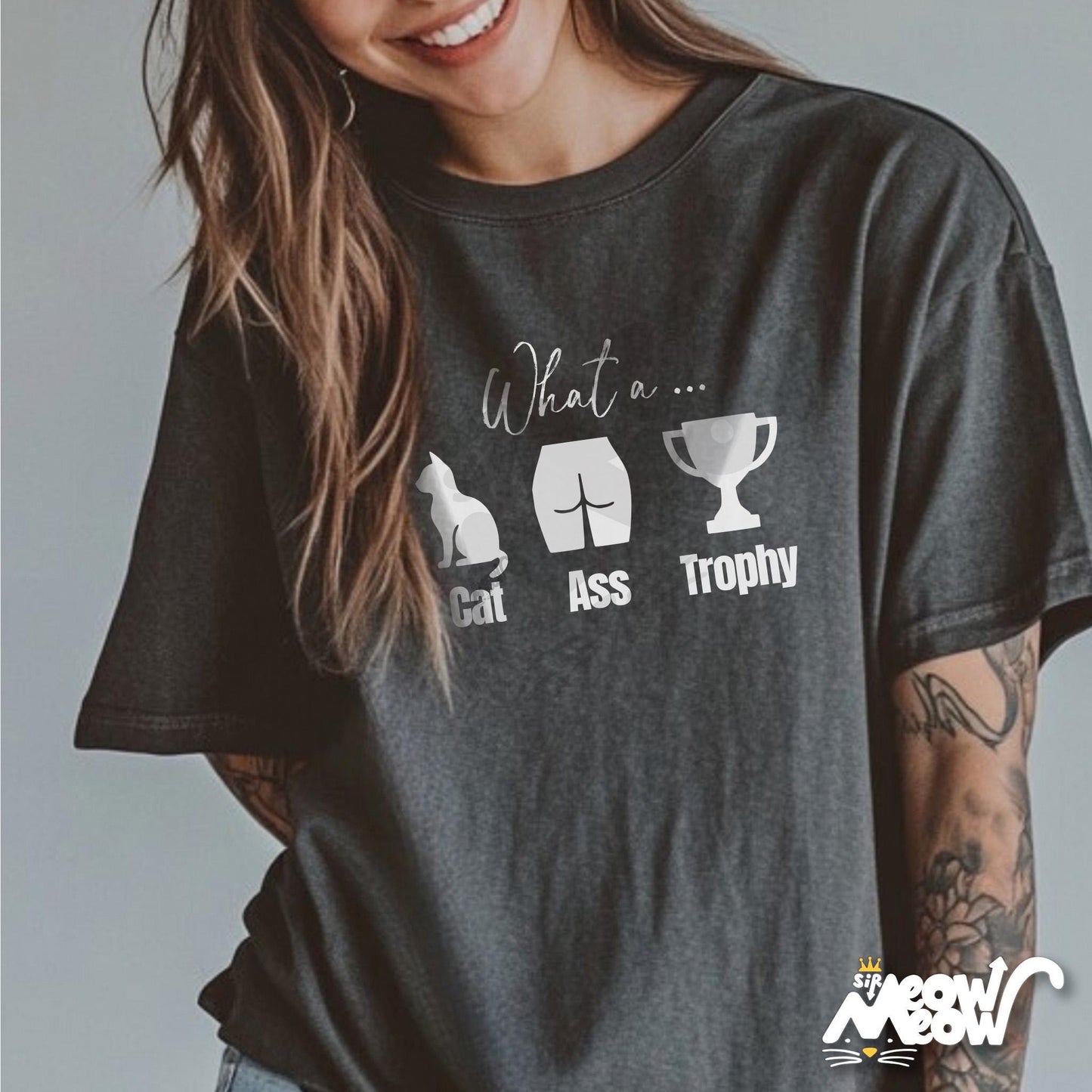 Catastrophe Shirt Funny Cat Ass Trophy Pun Tee Sarcastic Cat Lover Gift Graphic Tee for Pet Parents Graphic Tee – Aesthetic Look · Perfect For Daily Wear