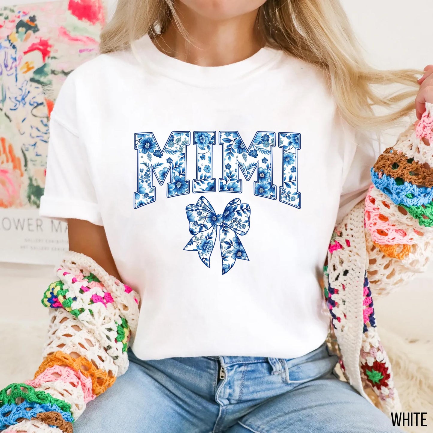 Mimi Shirt Blue Ribbon Mimi Shirt Mothers Day Gift Blue Floral Mom Shirt Bow Shirt Chinoiserie Shirt Gift for Mimi Graphic Tee – Easygoing Wear · Must-Have Style