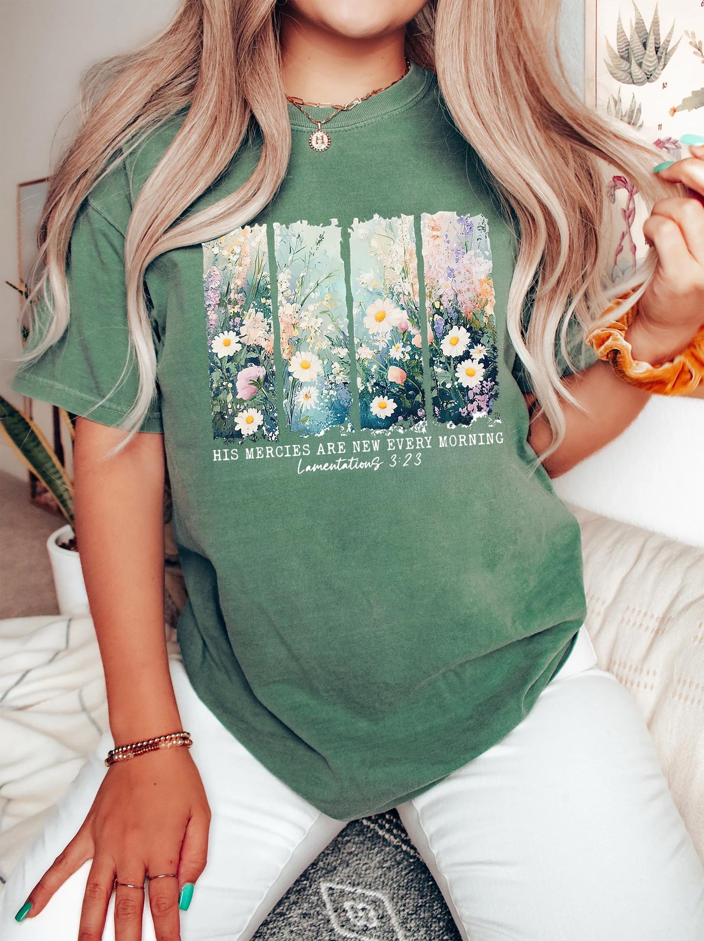 His Mercies Are New Every Morning T Shirt Retro Flower Christian Shirt Faith Based Clothing Cozy Bible Verse Quotes Shirt Graphic Tee – Soft Feel · Top Pick For Any Outfit