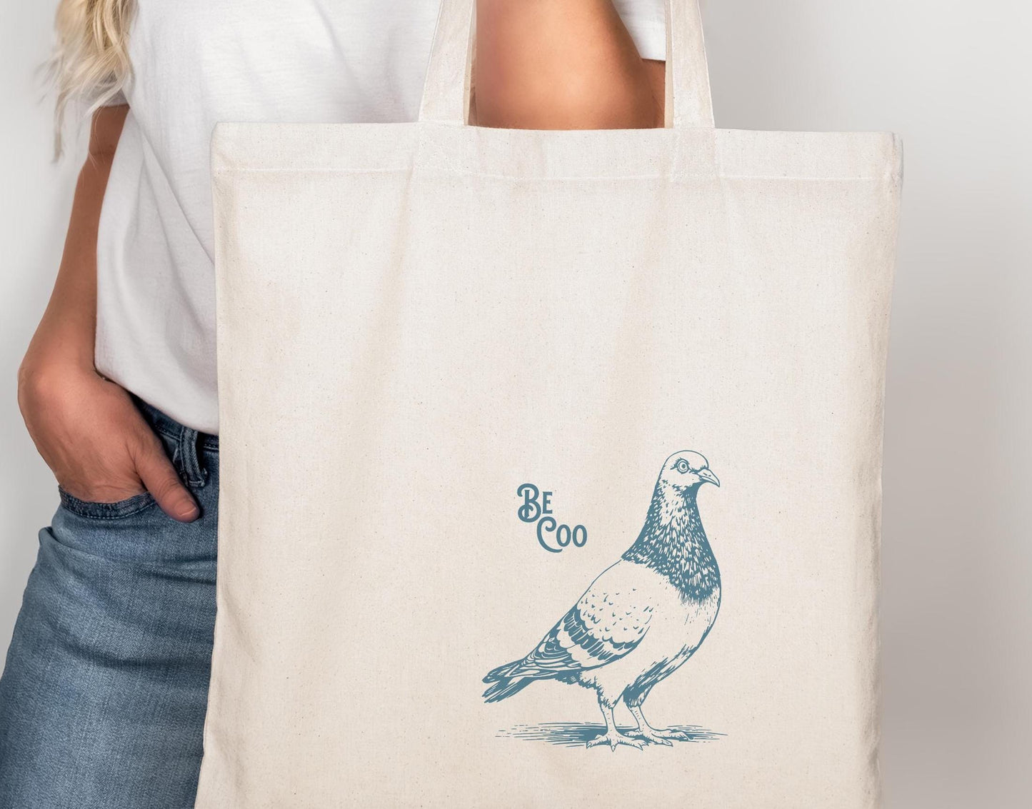 Pigeon Tote Bag Be COO Cotton Canvas Tote Bag Eco Friendly Bird Lover Gift Tote Bag – Aesthetic Look · Perfect For Daily Wear