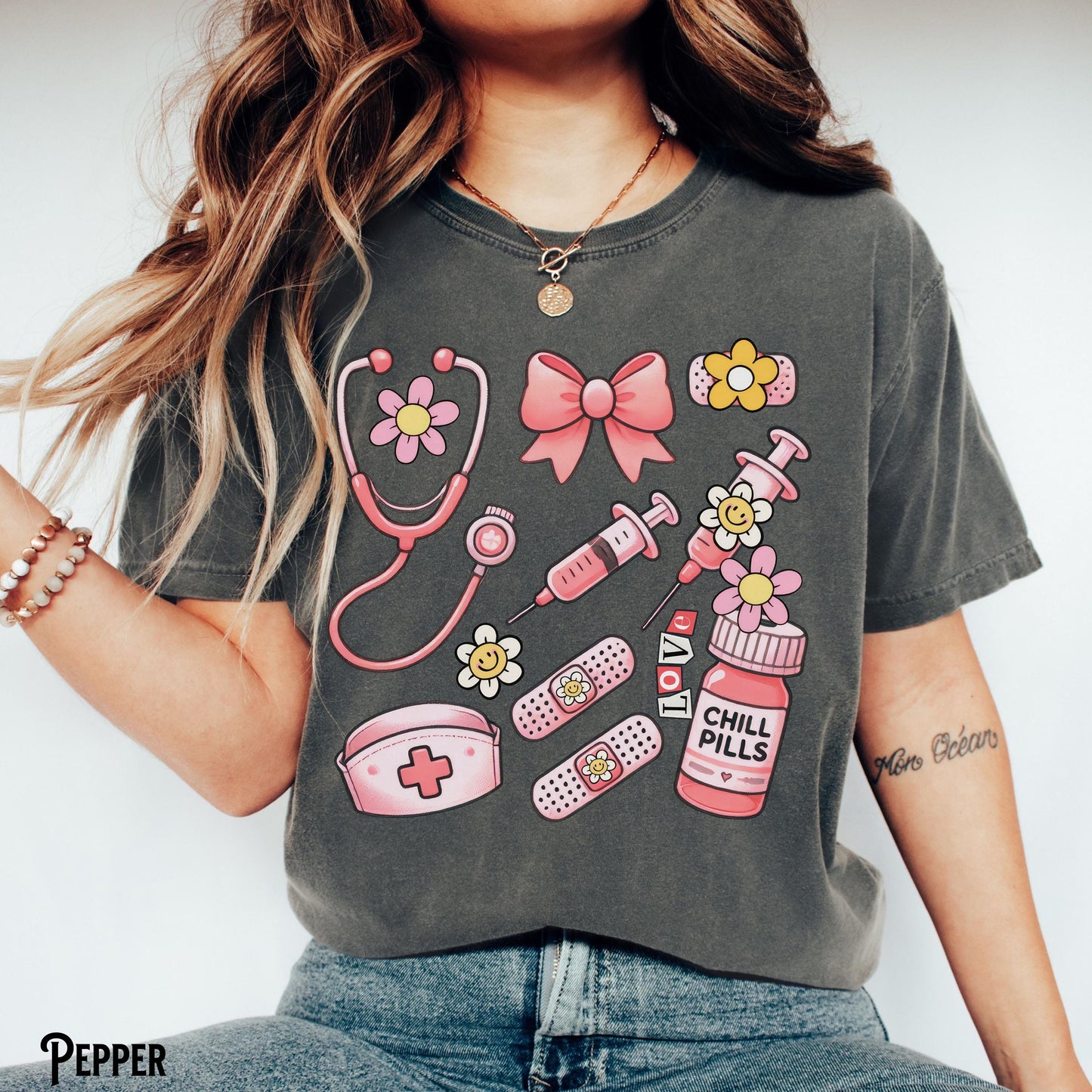 Nurse Shirt Registered Nurse Tee Nursing T Shirt RN LPN NP Stethoscope Chill Pills Bow Whimsical Graduation Gift Graphic Tee – Fan Favorite · Trending Graphic Apparel