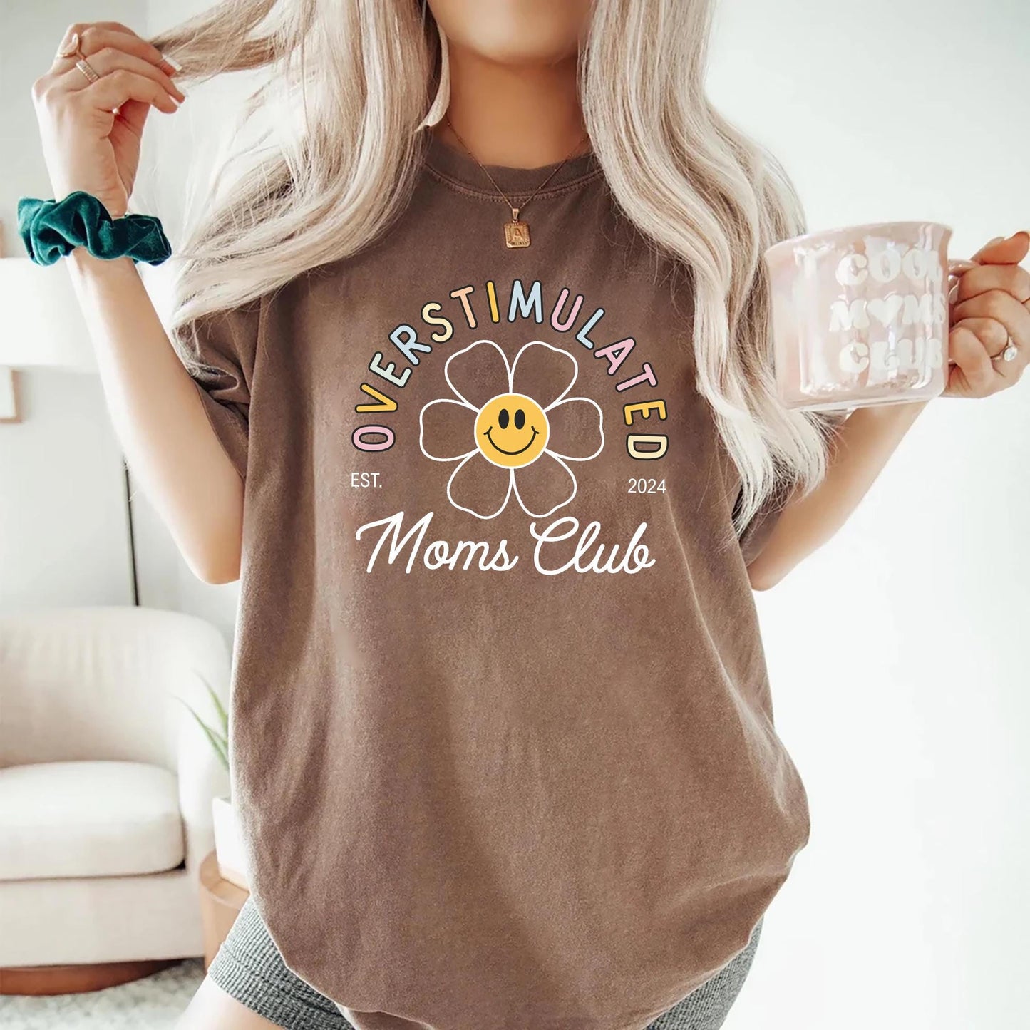 Overstimulated Moms Club Shirt Custom Mom Era Tee Smiley Flower Graphic T Shirt Funny Unique Mothers Day Gift for Tired Moms Graphic Tee – Cozy Vibes · Great Gift For Fans
