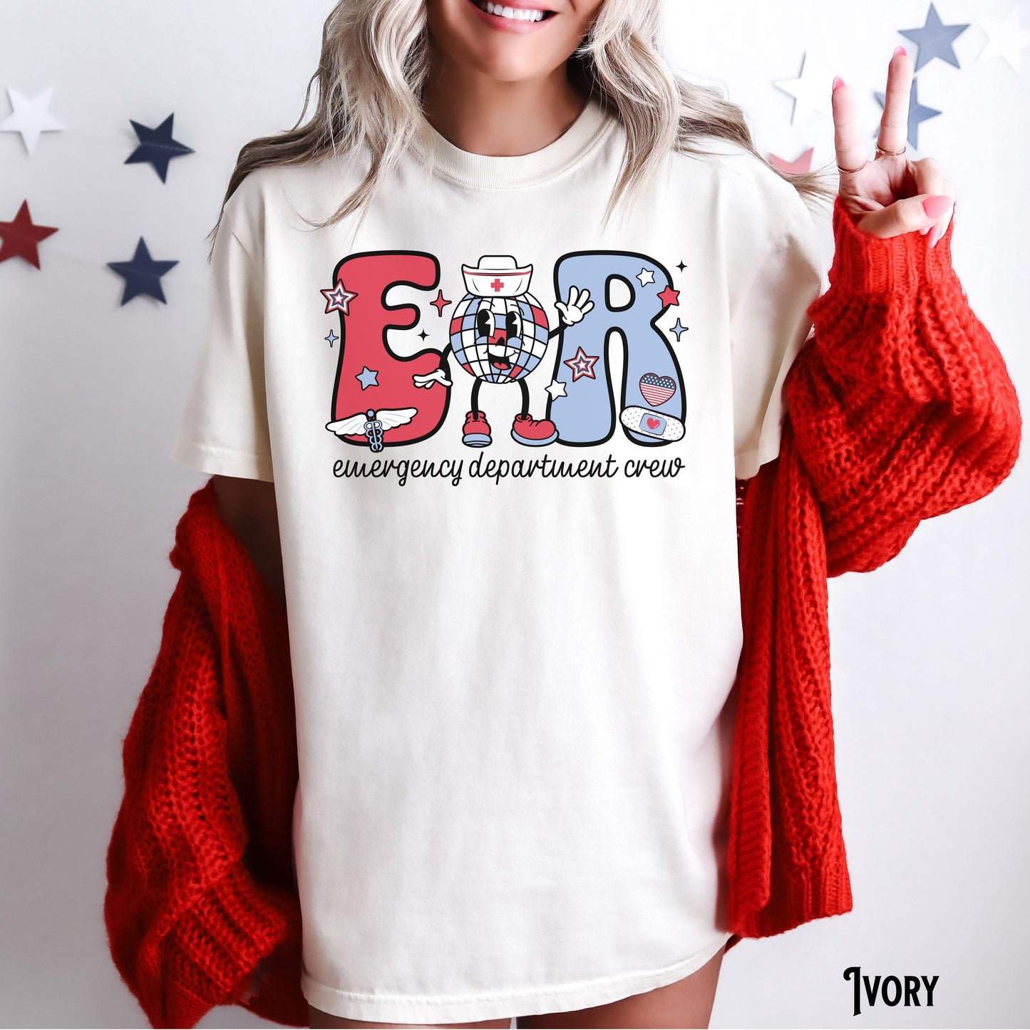 4th of July Emergency Department Shirt ER Patriotic Tee Nurse Doctor Crew Retro Whimsical Stars RN Tshirt ED Gift Graphic Tee – Soft Feel · High-Quality Print