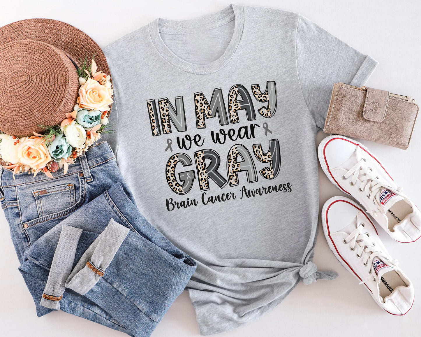 In May We Wear Gray Tee Brain Cancer Awareness Shirt Brain Cancer Survivor Gift Gray Ribbon Shirt Brain Tumor Tees Support shirtTrendy Graphic Tee – Easygoing Wear · Great Gift For Fans