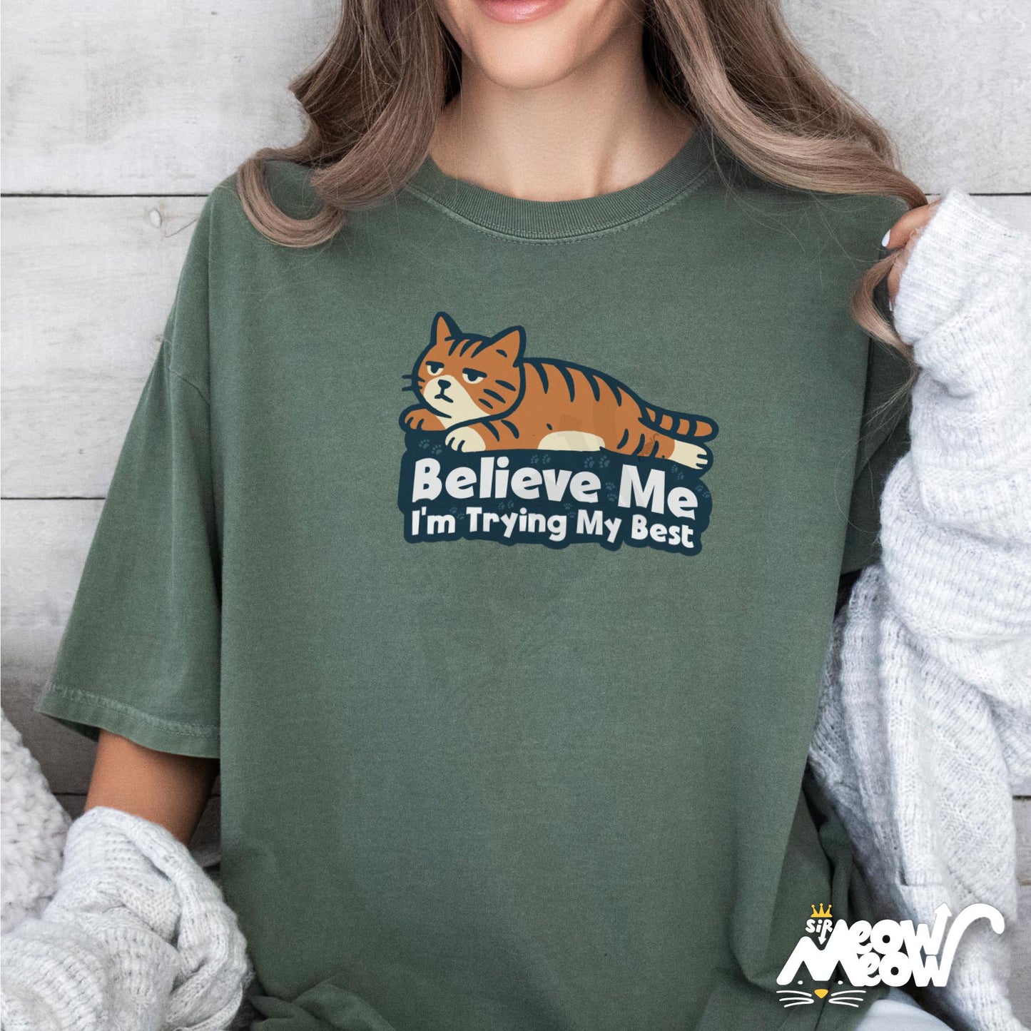 Believe Me I39m Trying My Best Shirt Lazy Cat Tee Funny Cat Lover Gift Mental Health Self Care T Shirt Exhausted Cat Top Graphic Tee – Aesthetic Look · Perfect For Daily Wear