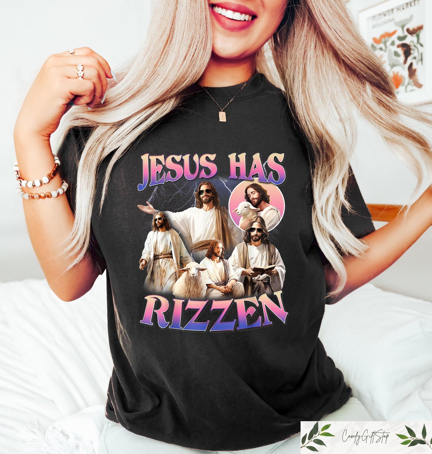 Retro Comfort Jesus Has Rizzen Shirt Bible Verse T shirt He Is Risen Sweatshirt Christian Woman Gift Funny Jesus Graphic Tee Sweatshirt – Premium Graphic · High-Quality Print