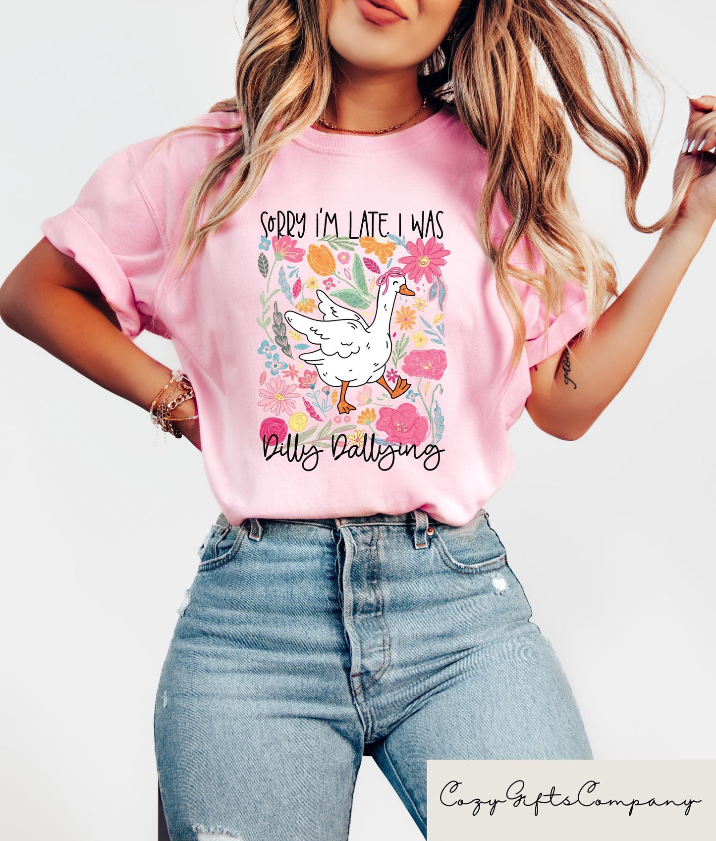 Sorry I39m Late I Was T shirt Funny Goose Shirt Dilly Dallying Sweatshirt Floral Goose Crewneck Funny Mom Gift Silly Goose Outfit Sweatshirt – Everyday Comfort · Great Gift For Fans