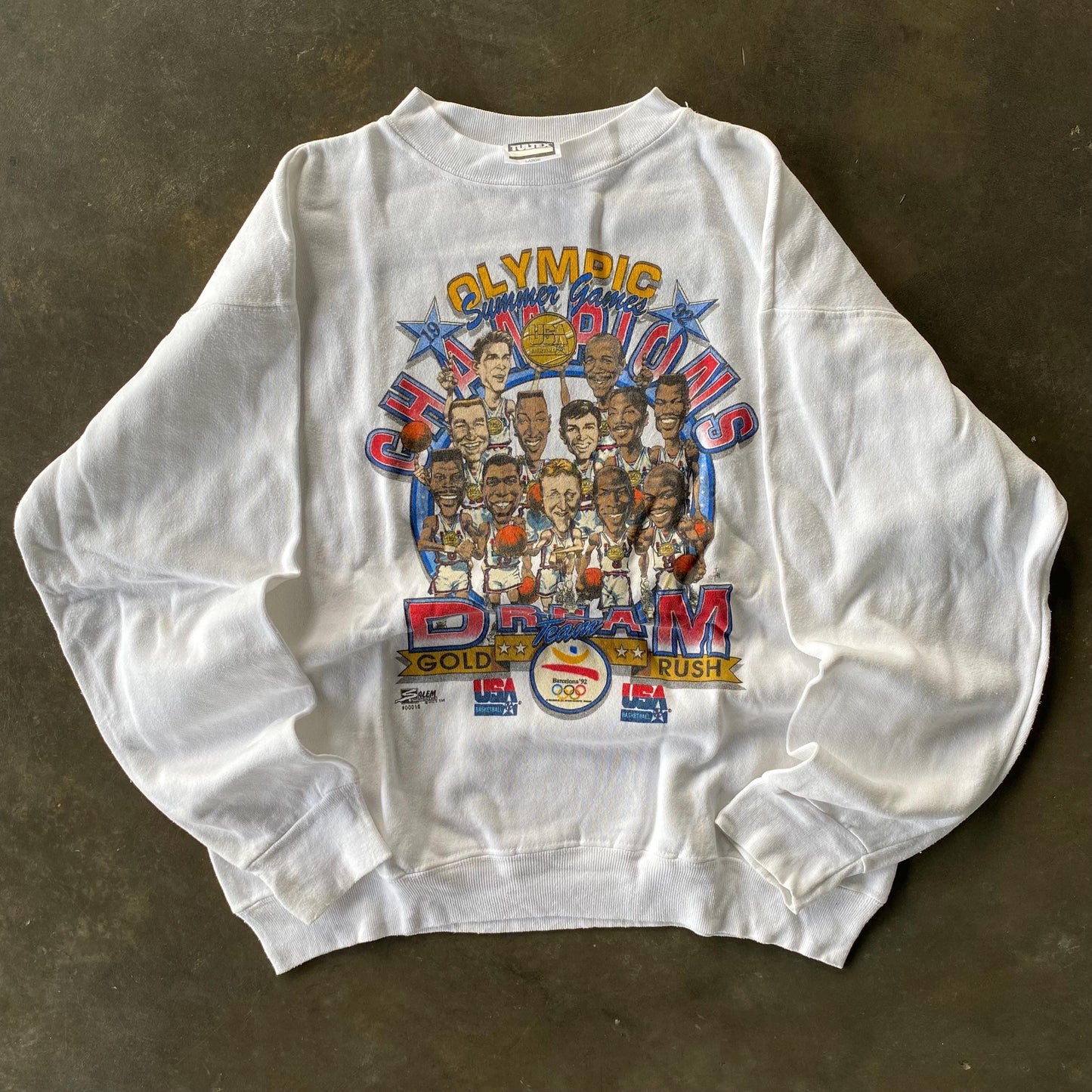 Vintage 90s Tultex Tag Olympic Champion Dream Team Biglogo Printed Sweatshirt Crewneck Pullover Vintage Basketball Colour White Size Large Sweatshirt – Bold Style · Trending Graphic Apparel