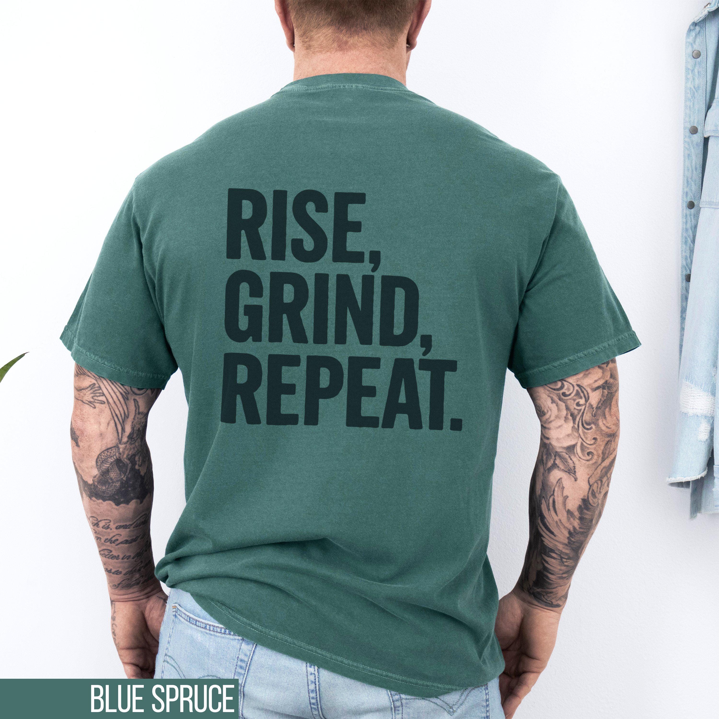 Motivational Gym T Shirt Rise Grind Repeat Tee Inspirational Top Fitness Lover Gift Daily Motivation Apparel Unisex Lifting Tee Graphic Tee – Soft Feel · Trending Graphic Apparel