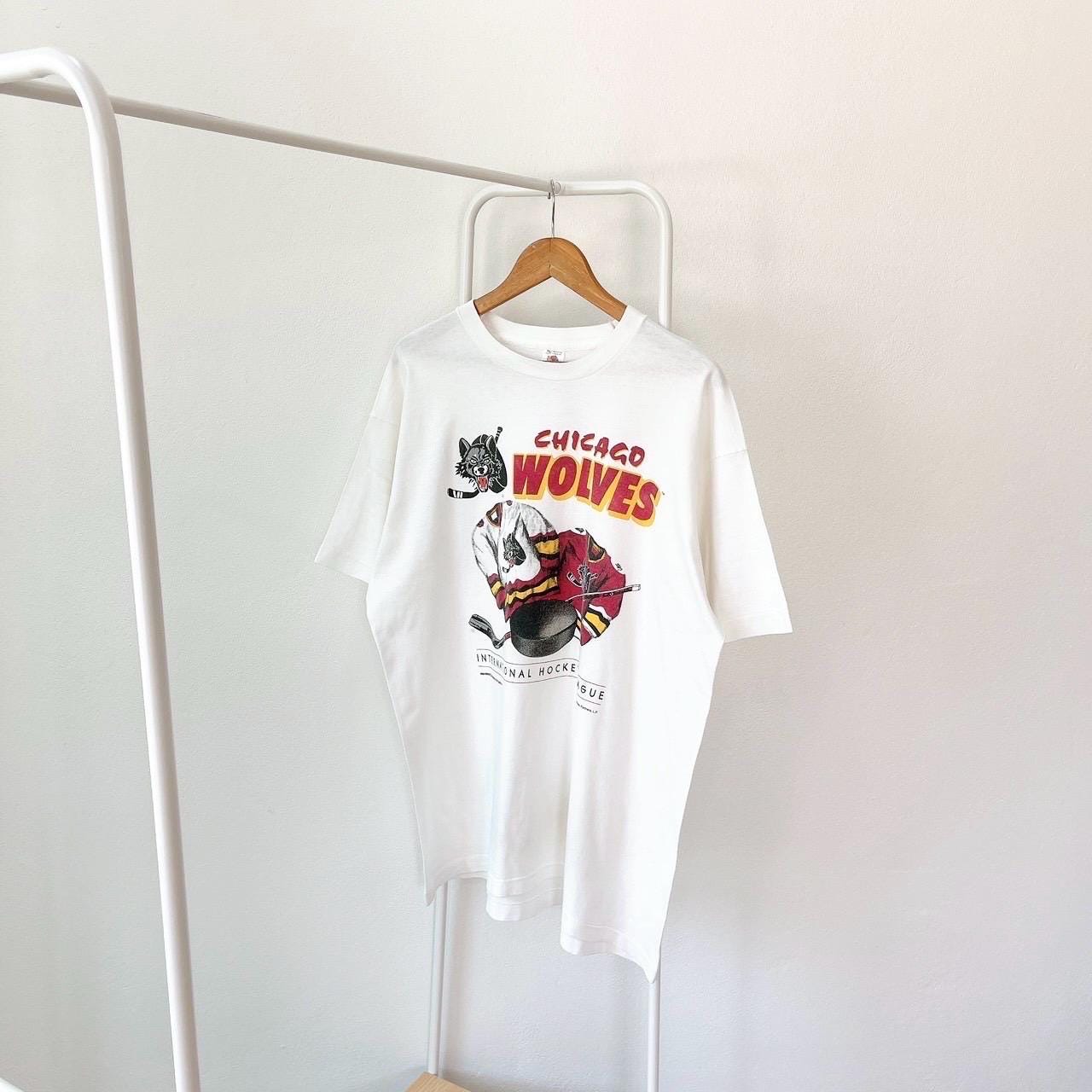 Vintage 90s Chicago Wovles NHL hockey Made in USA vintage Fruit of the loom white t shirt XL Graphic Tee – Premium Graphic · Must-Have Style