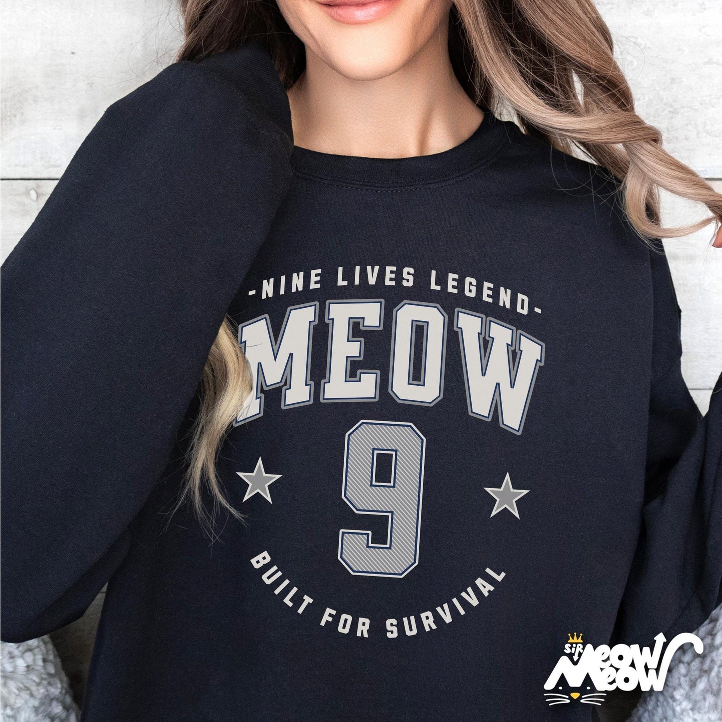 Nine Lives Legend Cat Sweatshirt Gildan Crewneck Funny MEOW 9 Cat Shirt Built for Survival Kitty Sports Style Sweatshirt – Feel-Good Design · High-Quality Print
