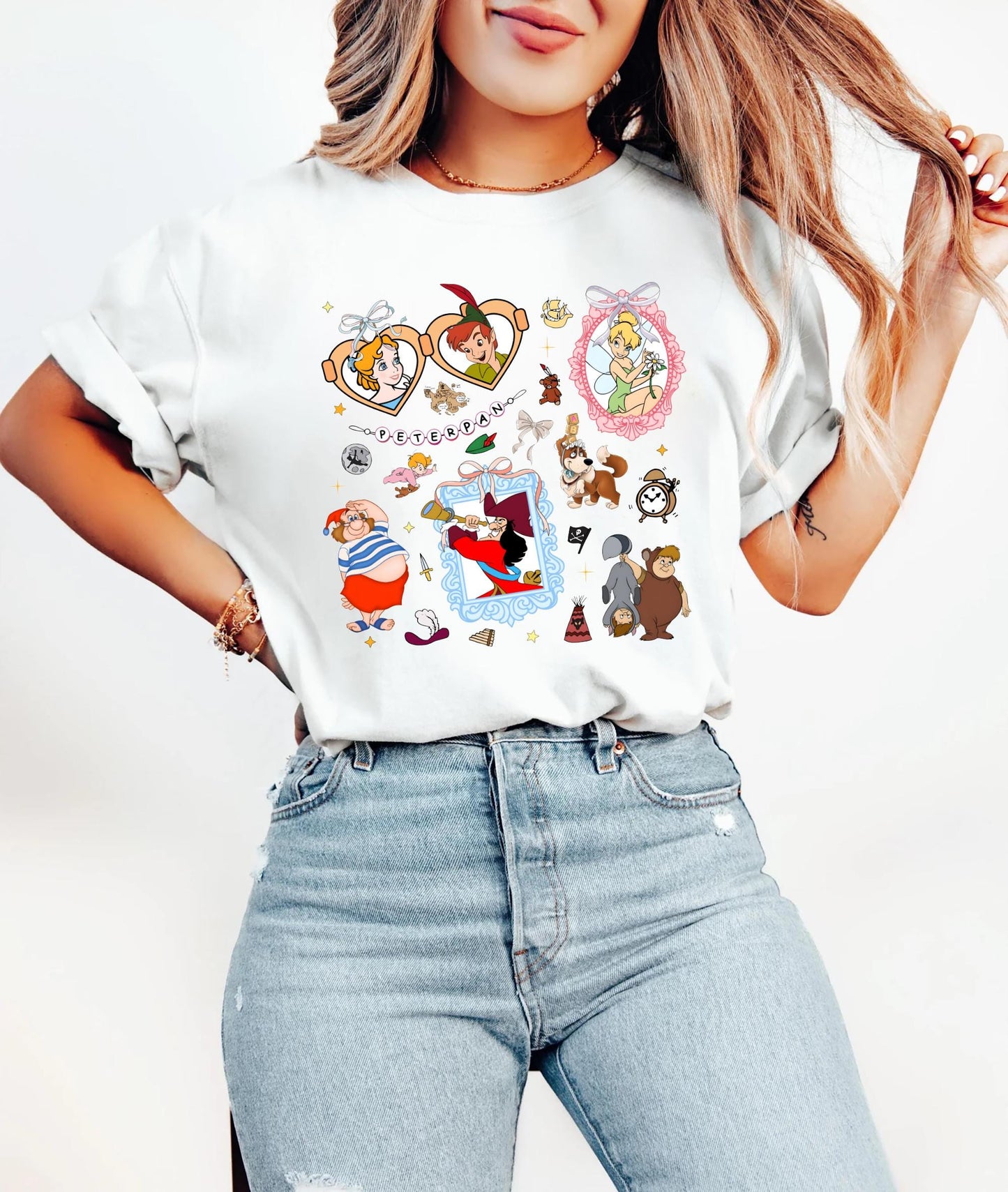 Girly Coquette Bow Disney Peter Pan T Shirt Peter Pan Wendy Tinker Bell Baby Tee T Shirt Neverland Never Grow Up Disney Girl Trip Shirt Graphic Tee – Feel-Good Design · Perfect For Daily Wear